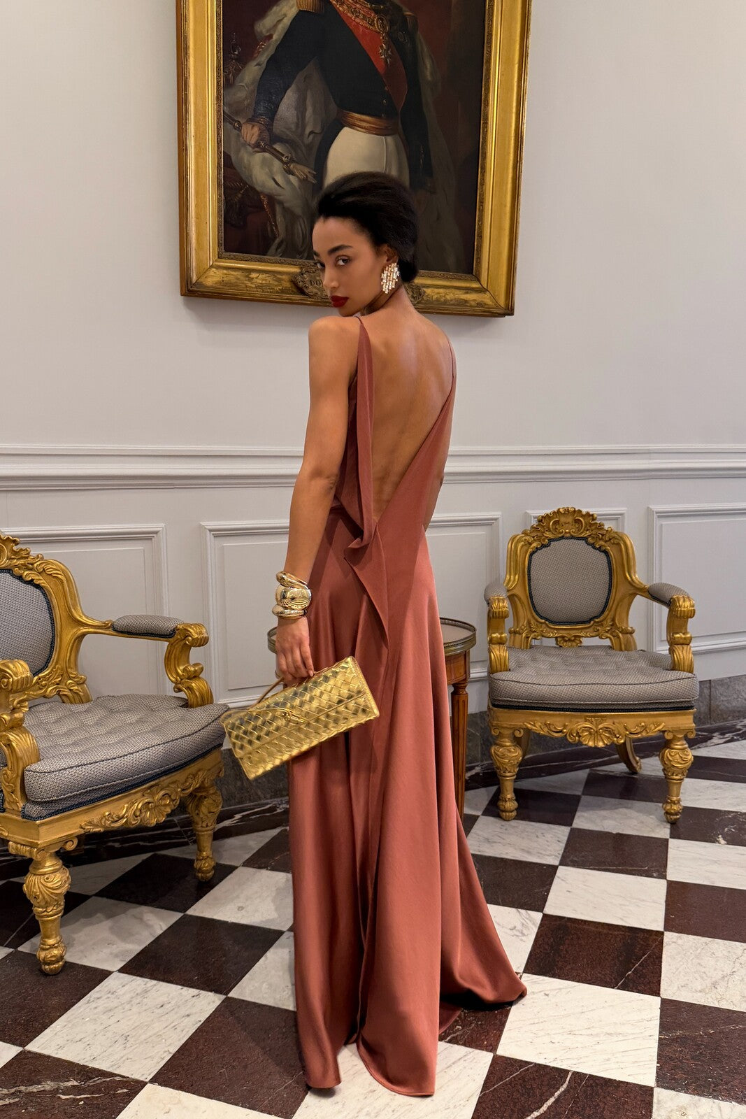 DARK TERRACOTTA DRESS WITH DEEP BACK NECKLINE - KAO DARK TERRACOTTA DRESS WITH DEEP BACK NECKLINE - KAO