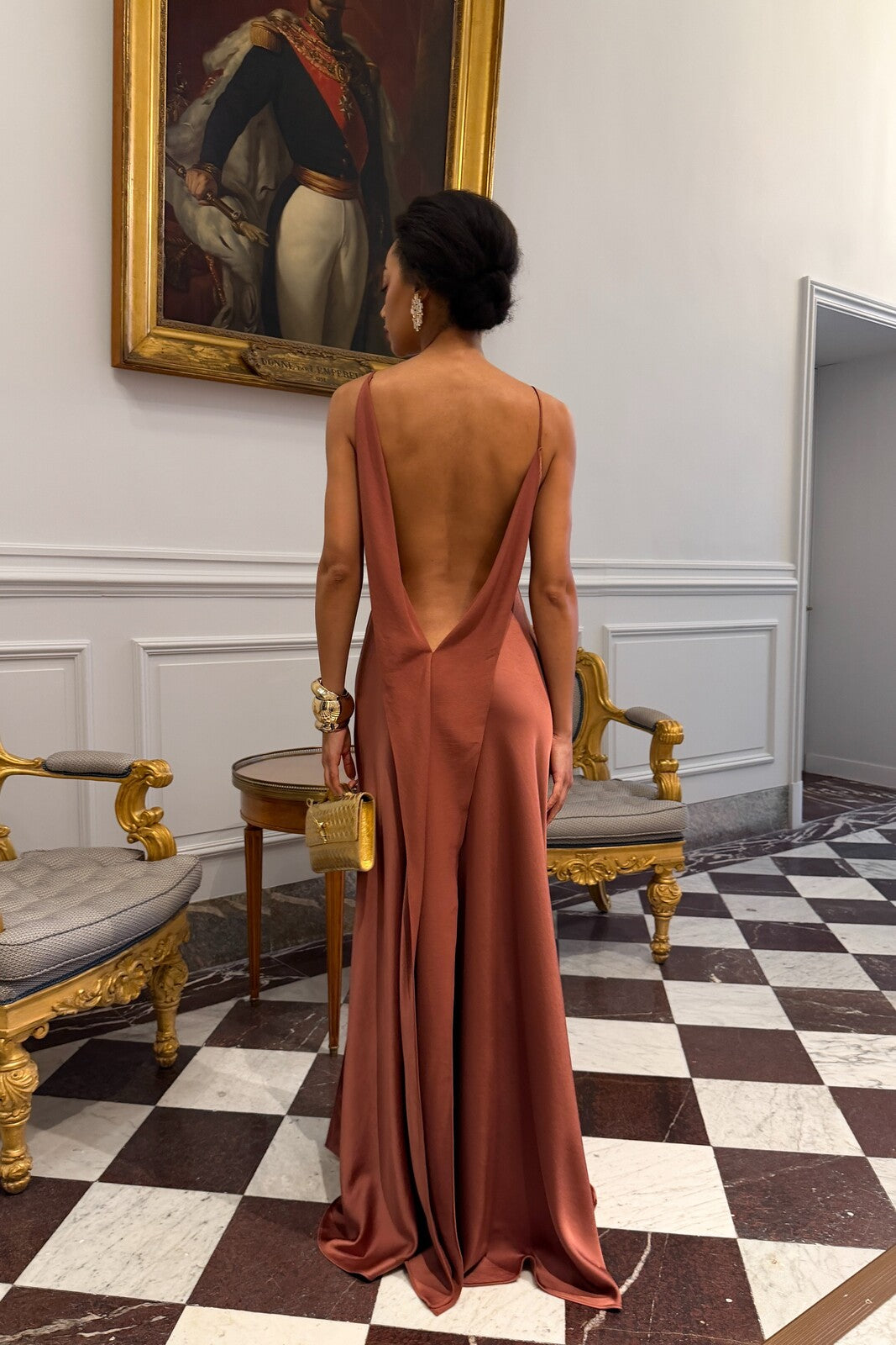 DARK TERRACOTTA DRESS WITH DEEP BACK NECKLINE - KAO DARK TERRACOTTA DRESS WITH DEEP BACK NECKLINE - KAO