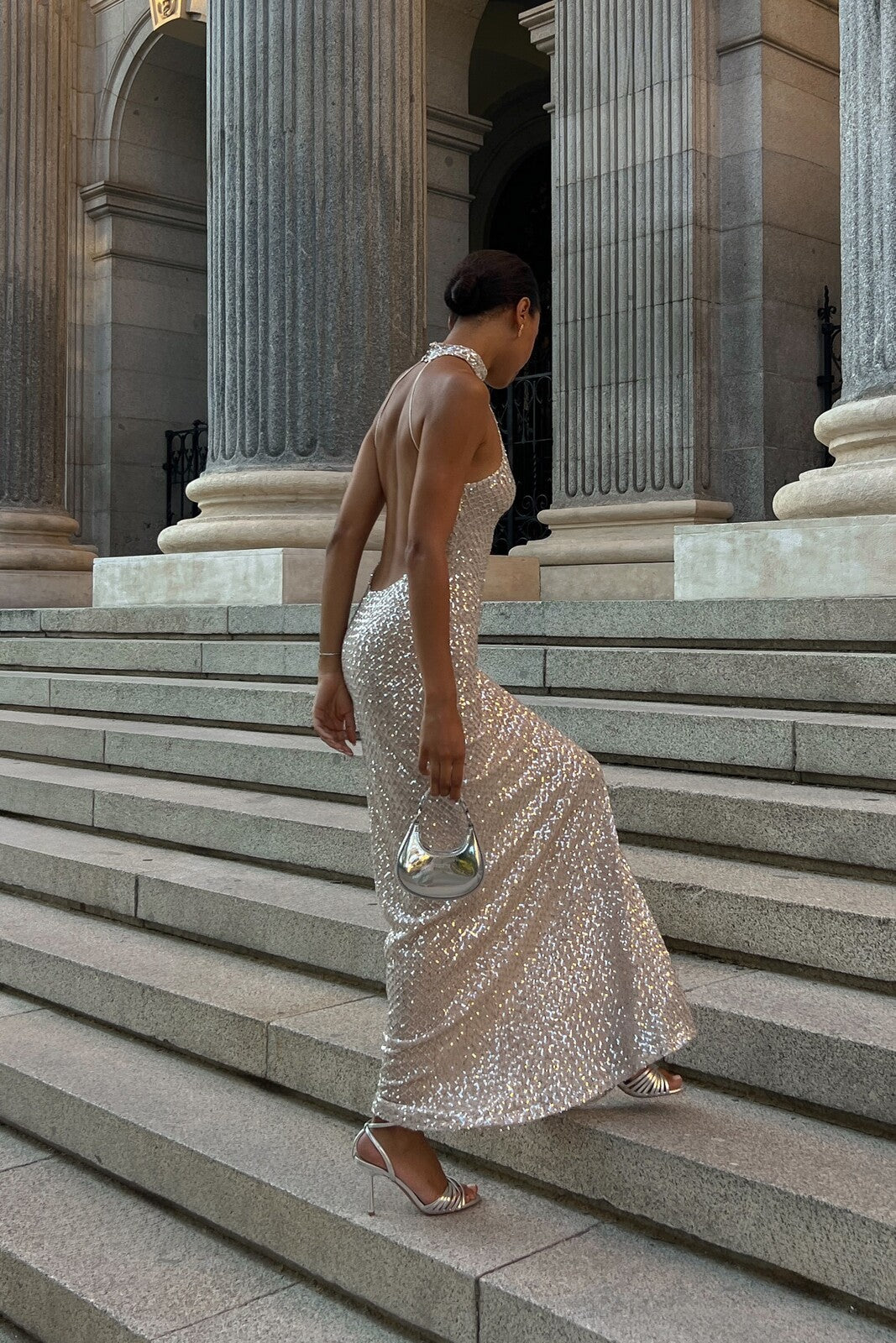 LONG SILVER SEQUIN DRESS