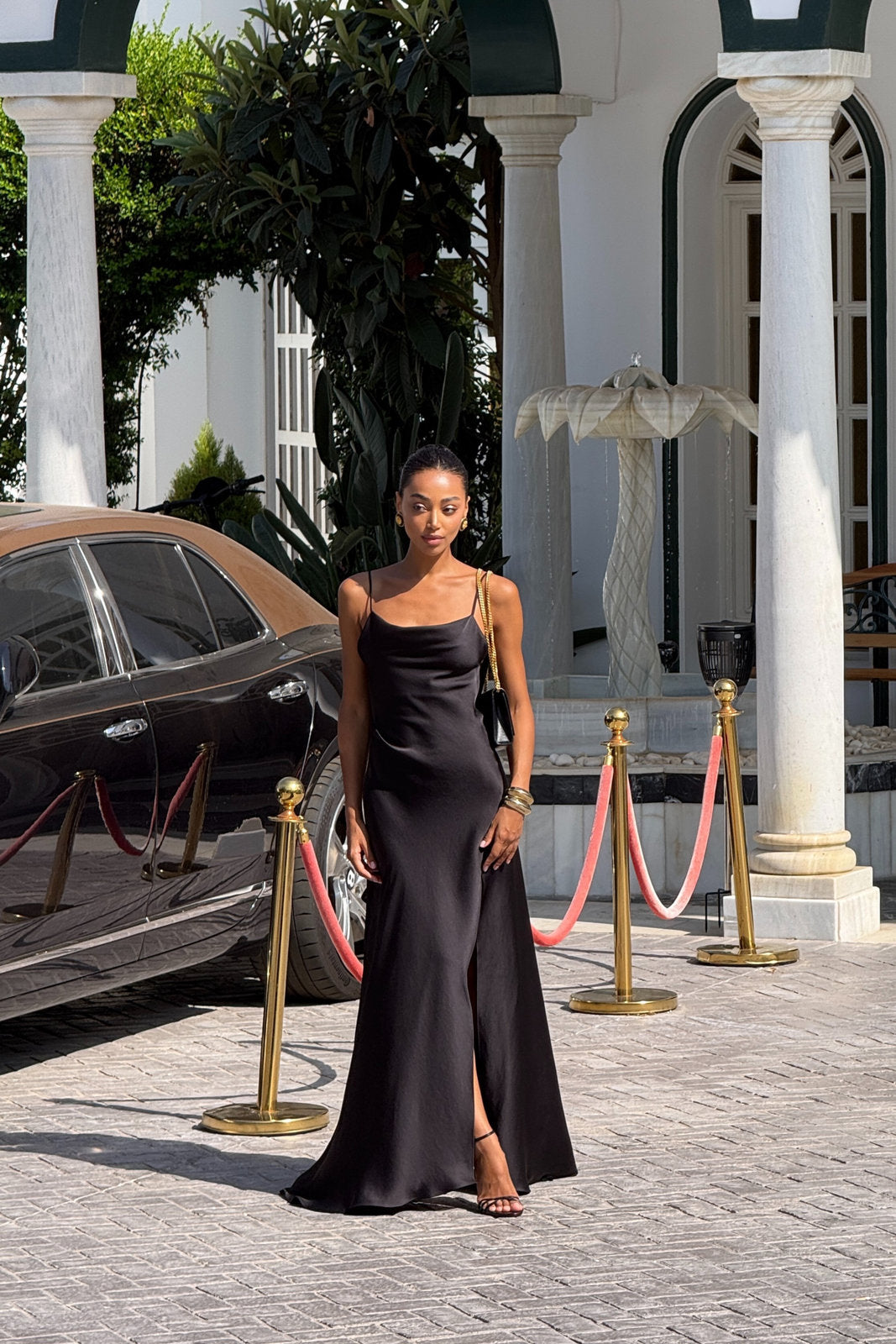 BLACK DRESS WITH DEEP BACK NECKLINE