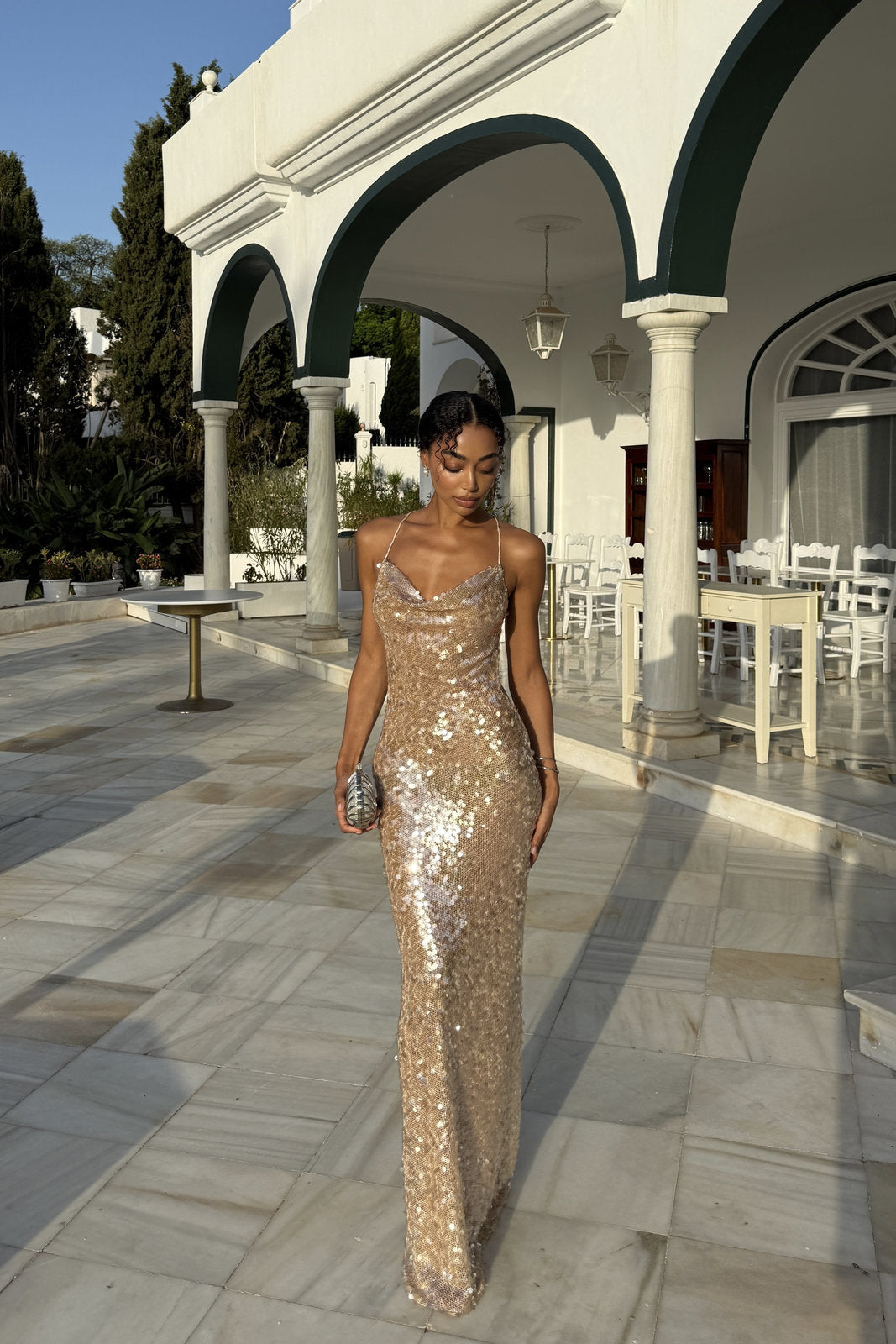 GOLD SEQUIN MAXI DRESS
