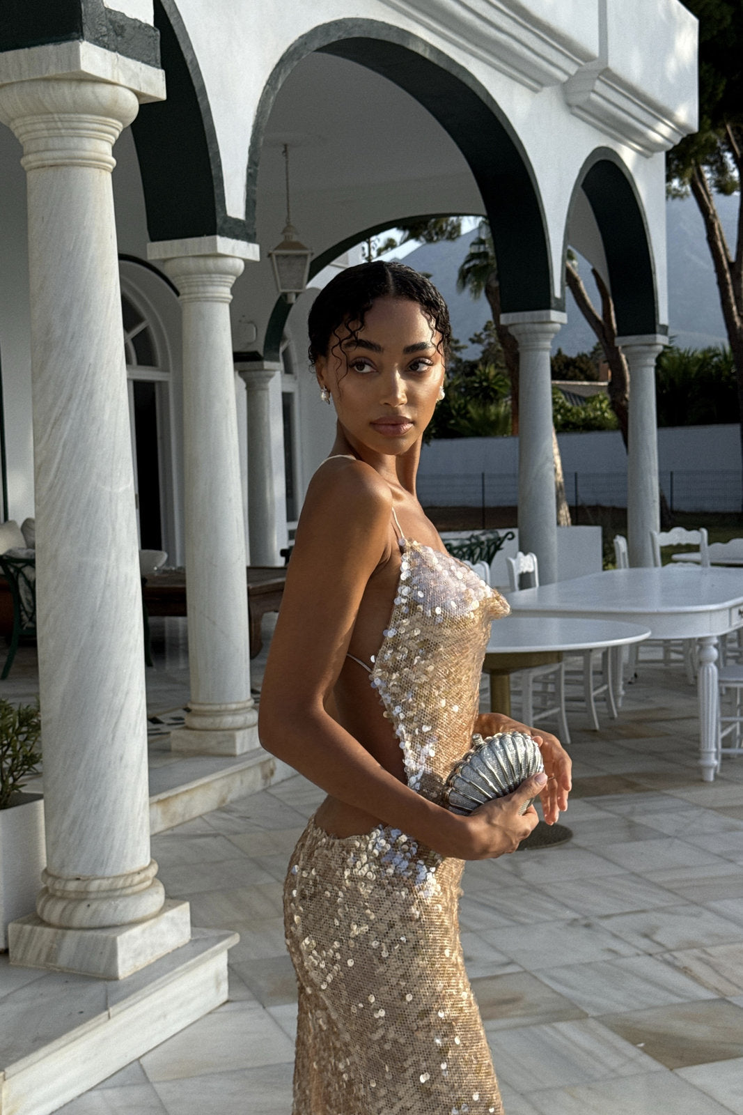 GOLD SEQUIN MAXI DRESS