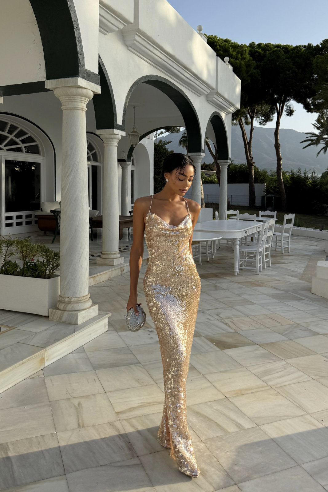 GOLD SEQUIN MAXI DRESS