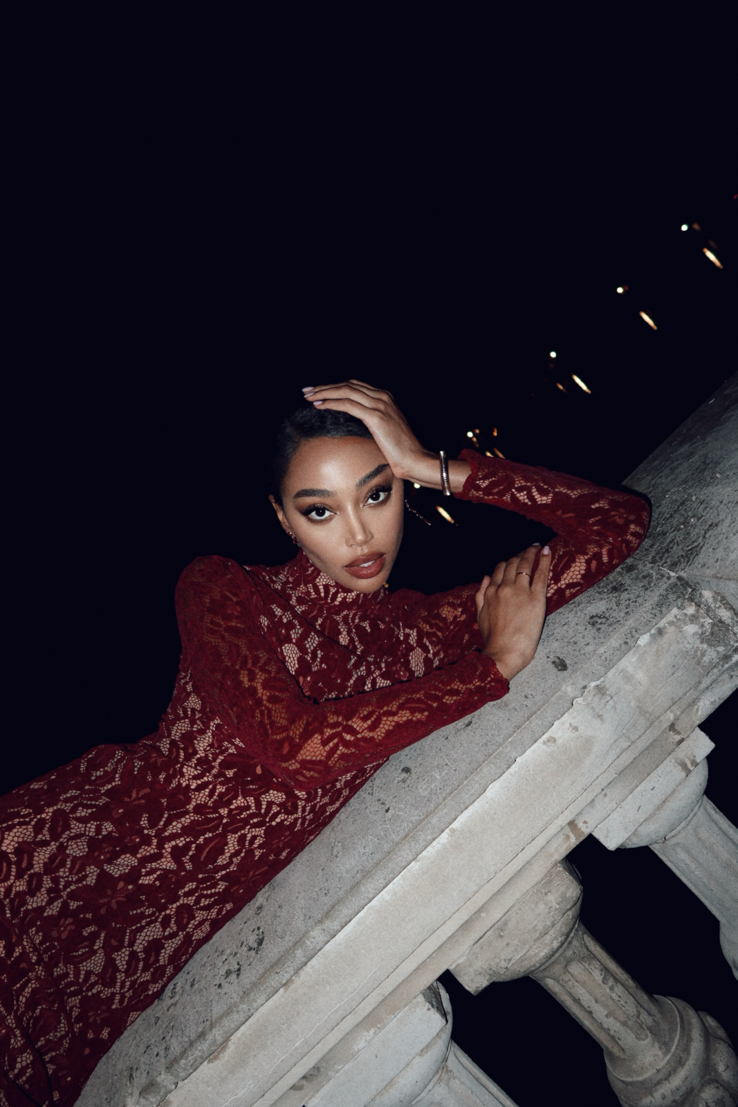 LONG BORDEAUX LACE DRESS