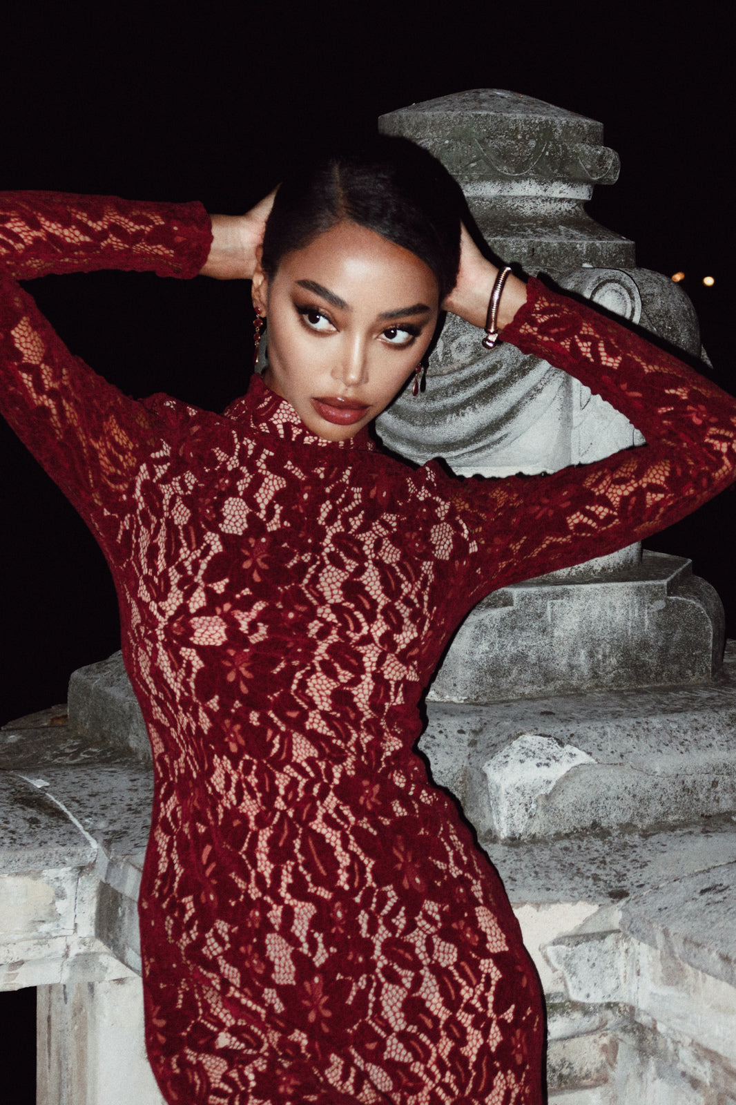 LONG BORDEAUX LACE DRESS - KAO LONG BORDEAUX LACE DRESS - KAO