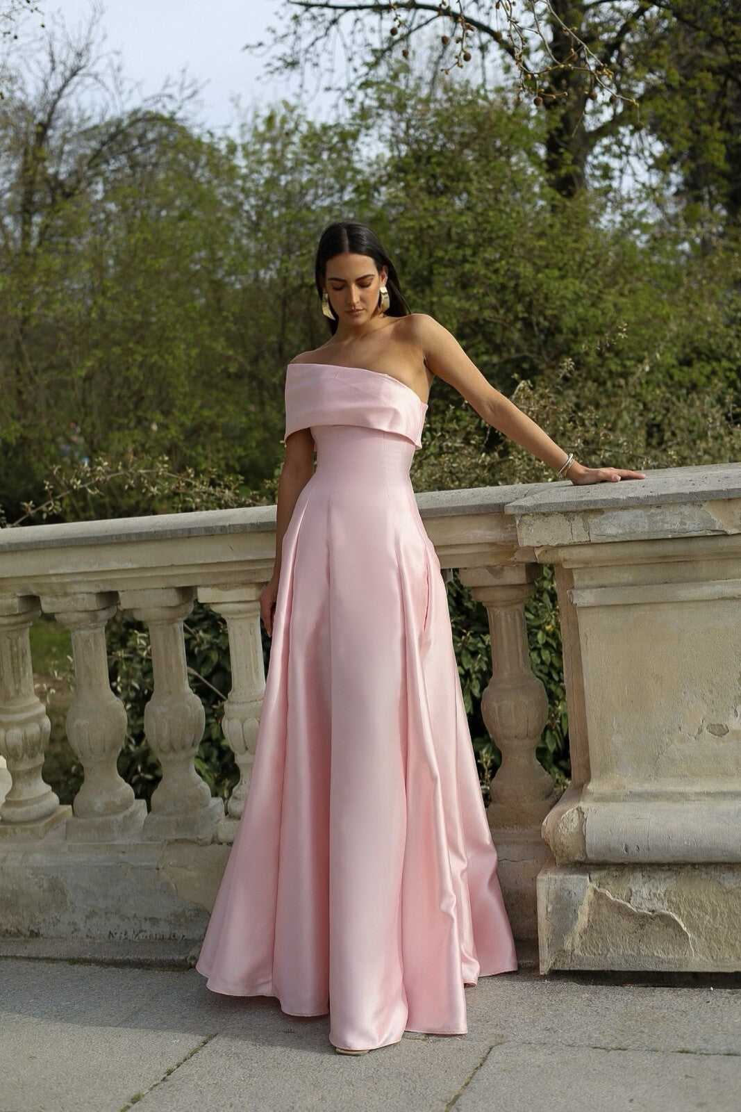 VESTIDO MIKADO ROSA CLARO LARGO