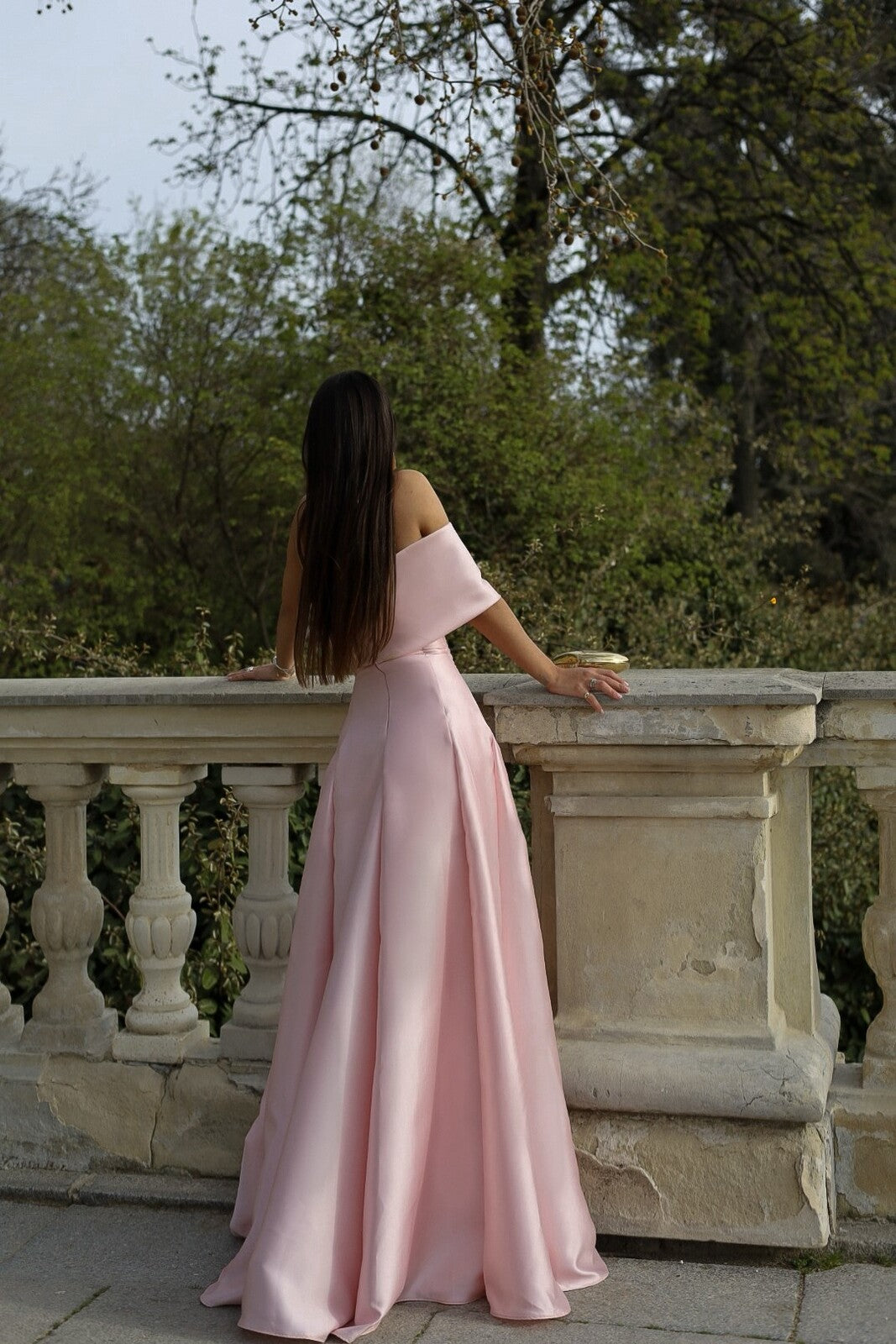 VESTIDO MIKADO ROSA CLARO LARGO