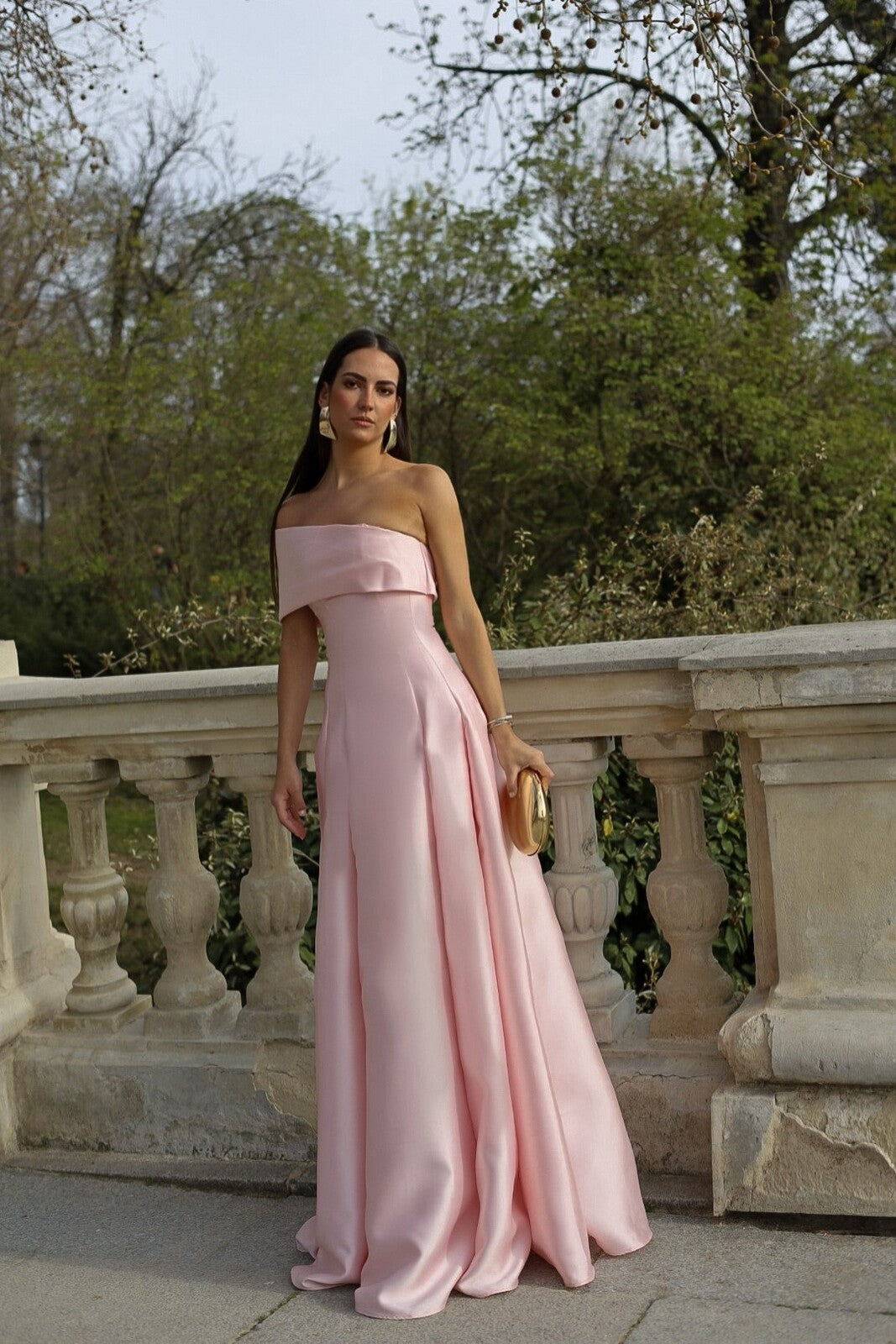VESTIDO MIKADO ROSA CLARO LARGO
