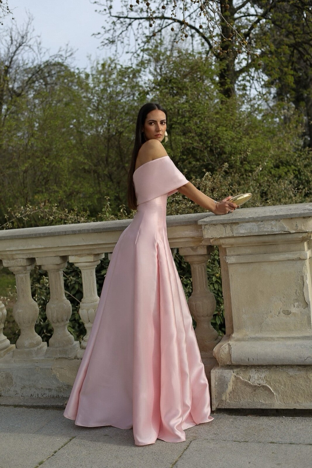 VESTIDO MIKADO ROSA CLARO LARGO