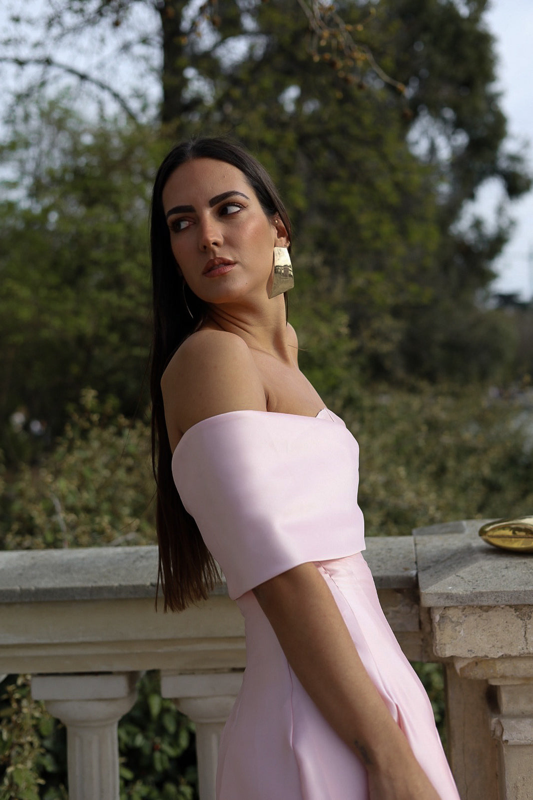VESTIDO MIKADO ROSA CLARO LARGO