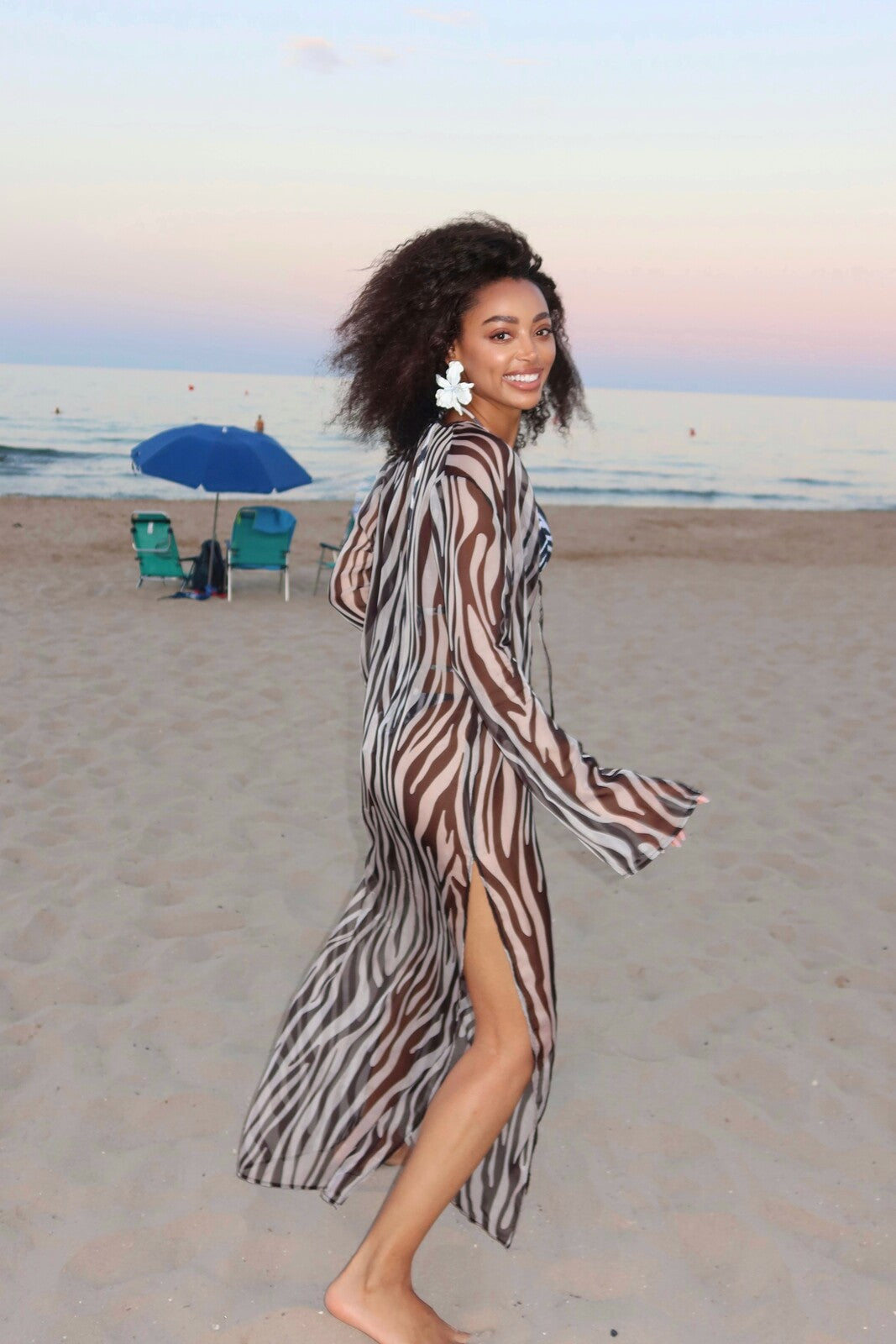 beach long shirt dress chouyatou Women's Summer 3/4 Sleeve Striped Shirt Dress Business Casual Half Zipper Maxi Long Beach Dress (Small, Blue) at Amazon Women's Clothing store