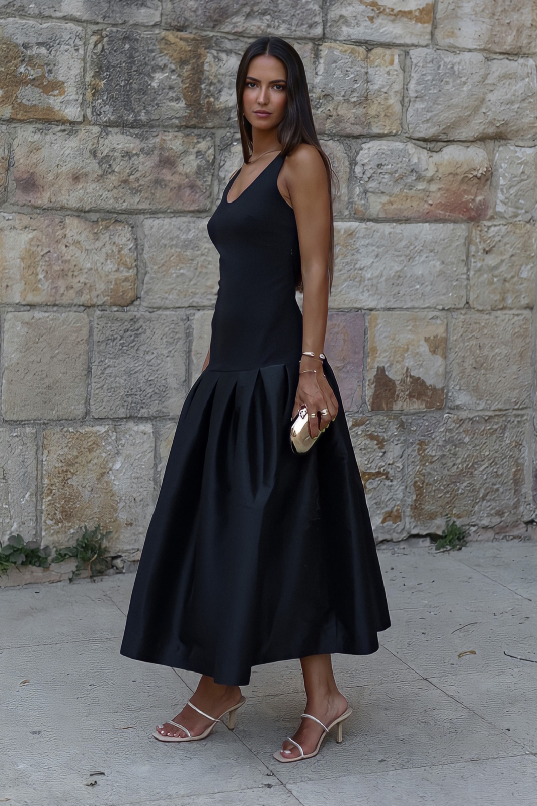 Black dress top with coloured pleats