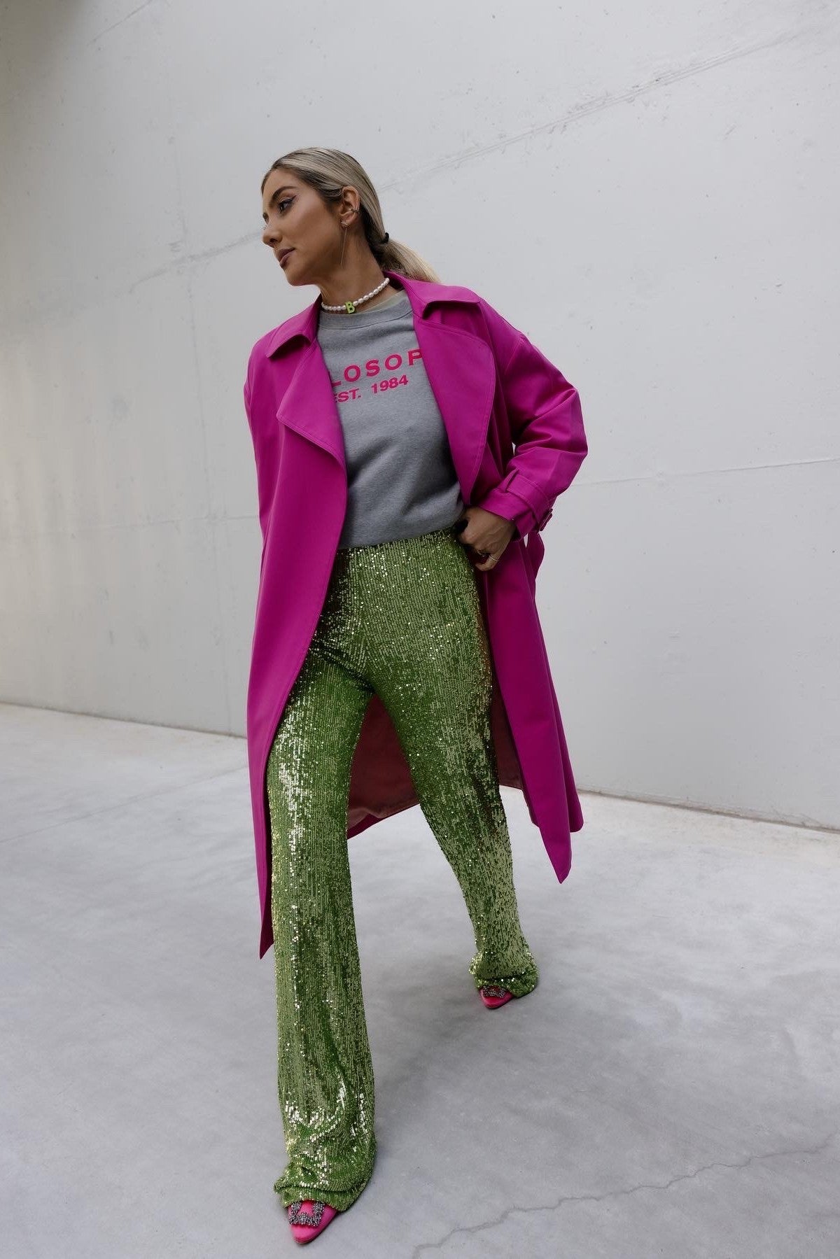 SEQUINED GREEN PANTS