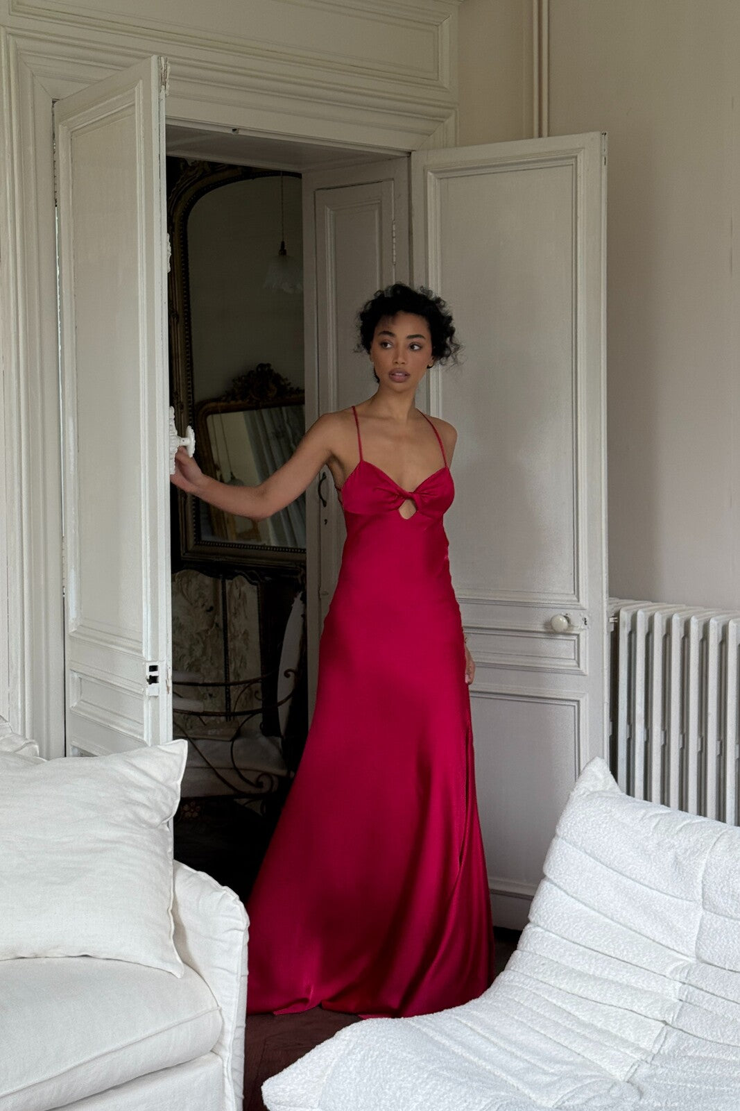 ROBE LONGUE MAGENTA VIF SATINÉE