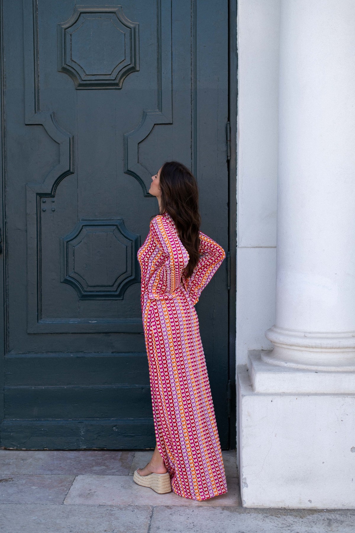 VESTIDO TRICOT MULTICOLOR ROSA