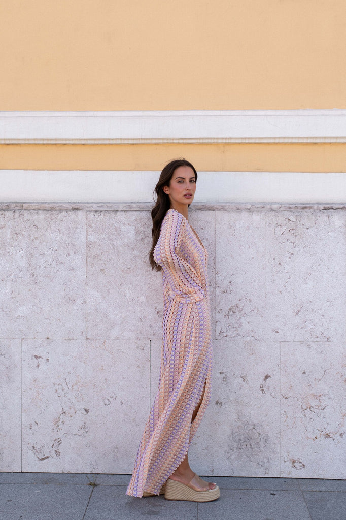 Robe En Tricot Lela Rose Blanc Ivoire à Pois Jaunes - Taille S, Style Tweed Moucheté, Ourlet Dentelle, Neuve Avec étiquettes