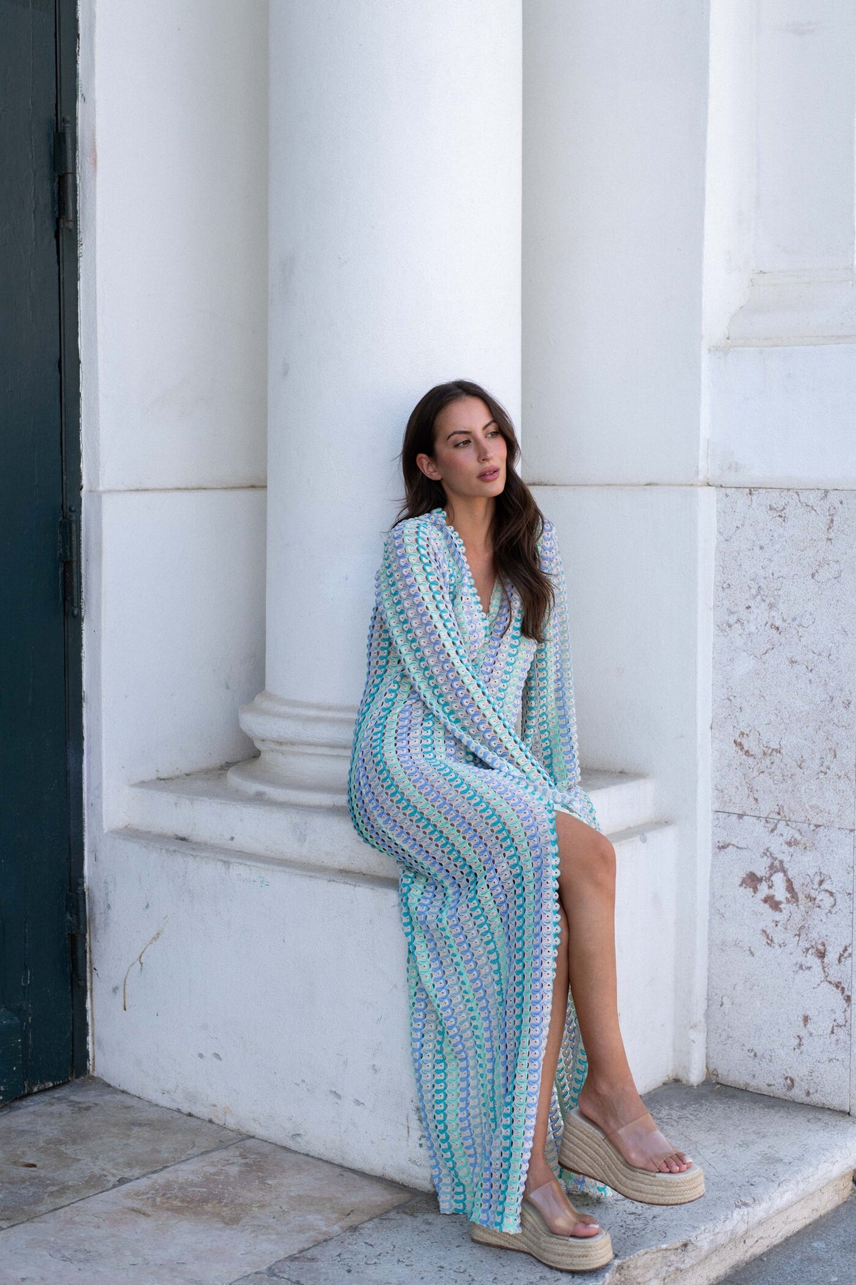 WATER GREEN MULTICOLORED KNIT DRESS