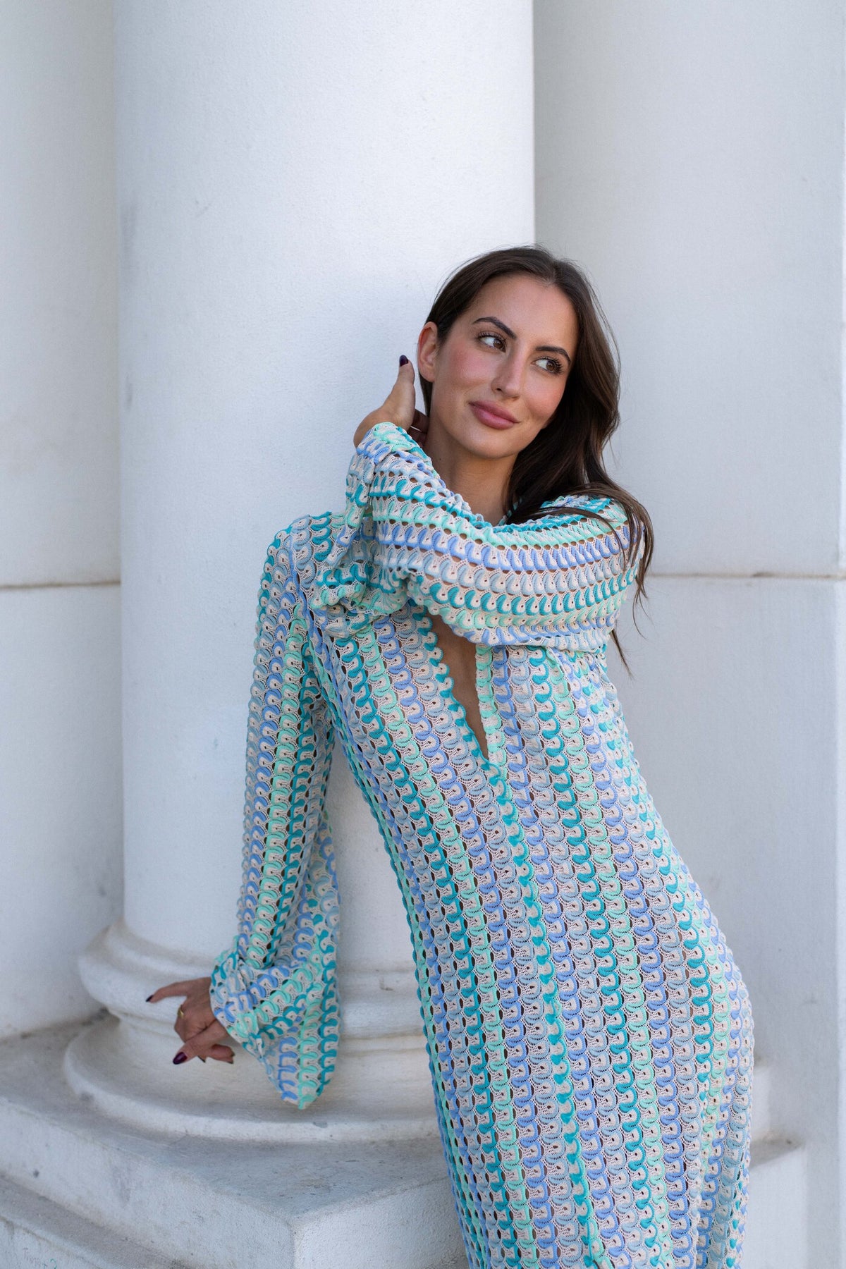 VESTITO IN MAGLIA MULTICOLORE VERDE ACQUA