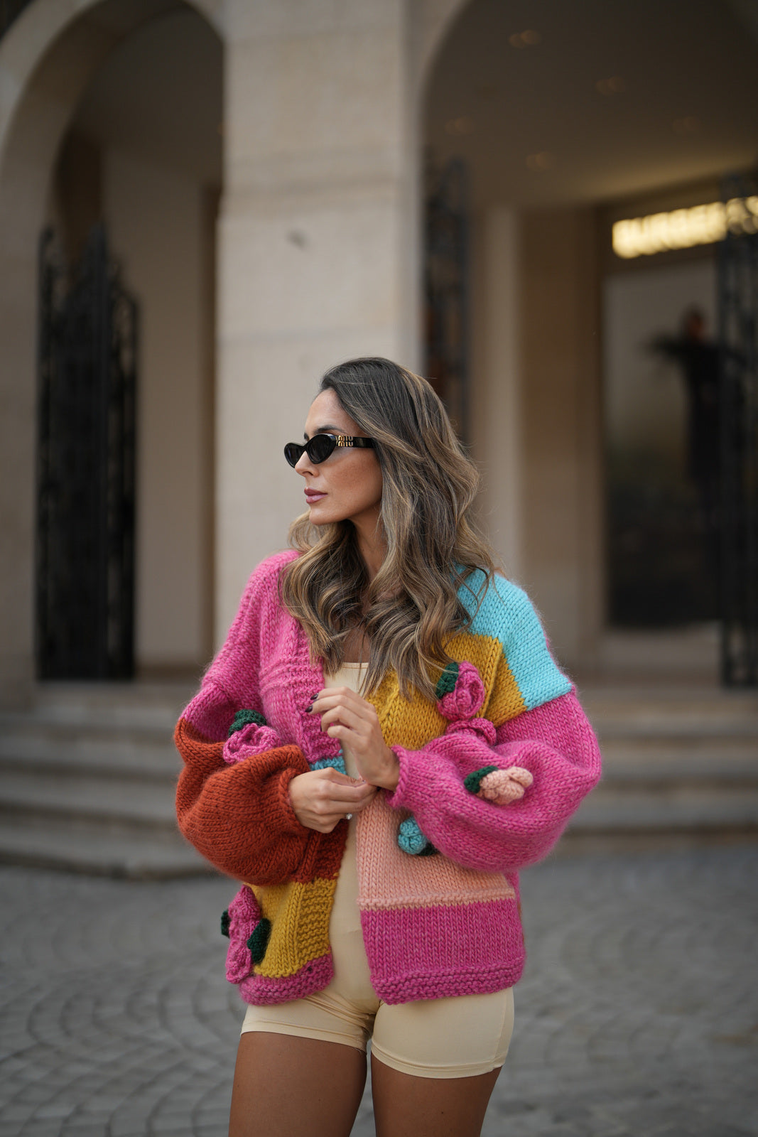 MULTICOLORED WOOL COAT WITH FLOWERS