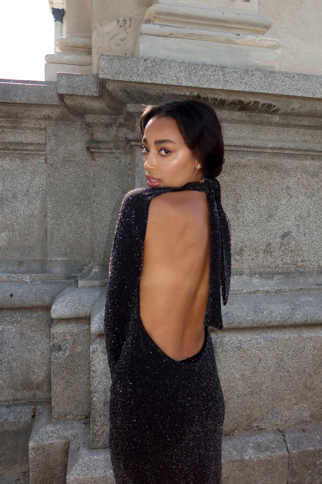 LONG BLACK LUREX DRESS