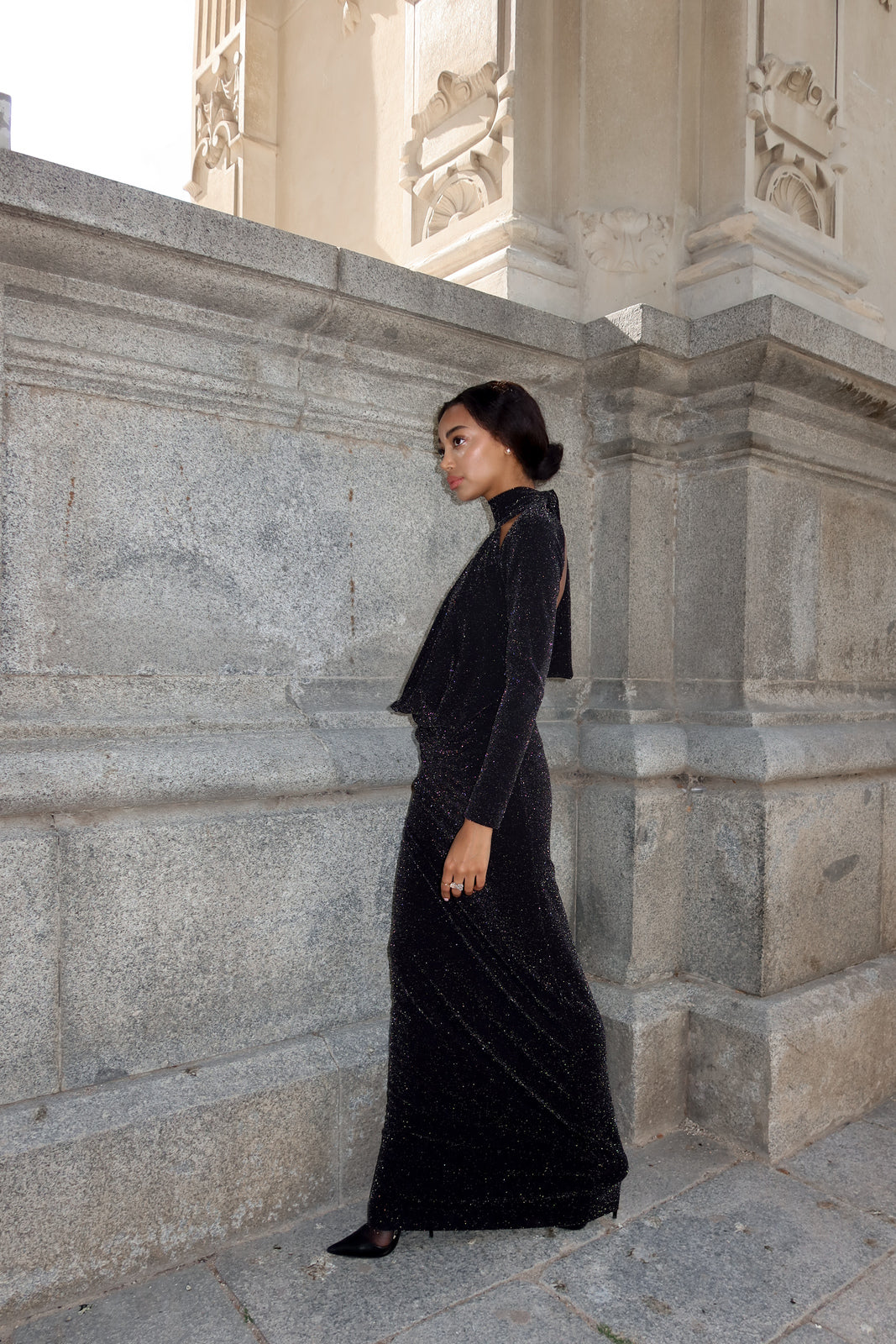 LONG BLACK LUREX DRESS
