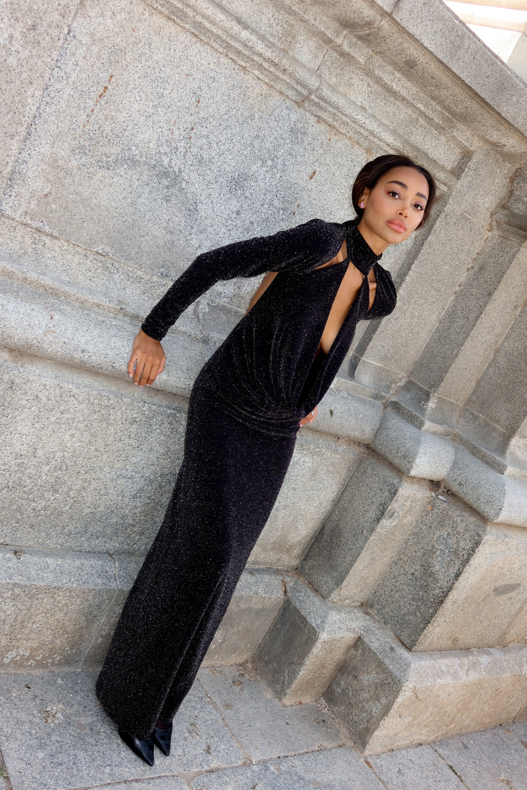 LONG BLACK LUREX DRESS