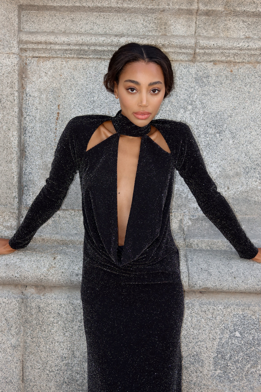 LONG BLACK LUREX DRESS