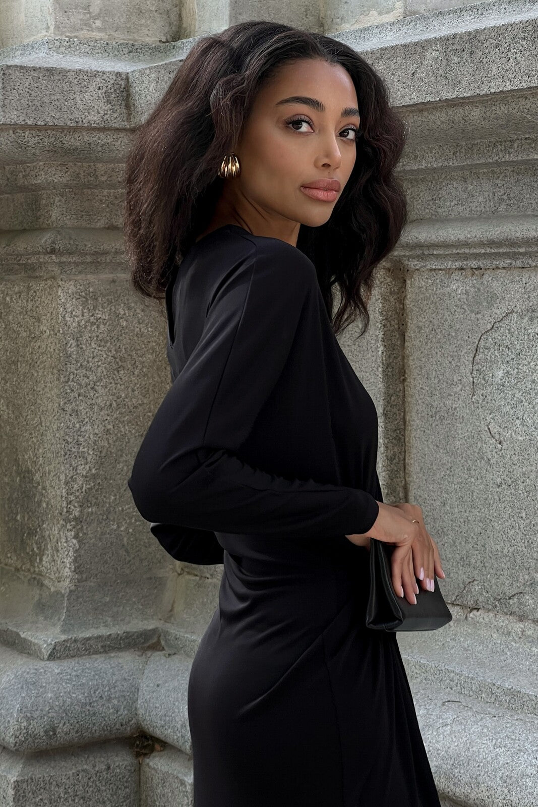 LONG BLACK DRAPED DRESS