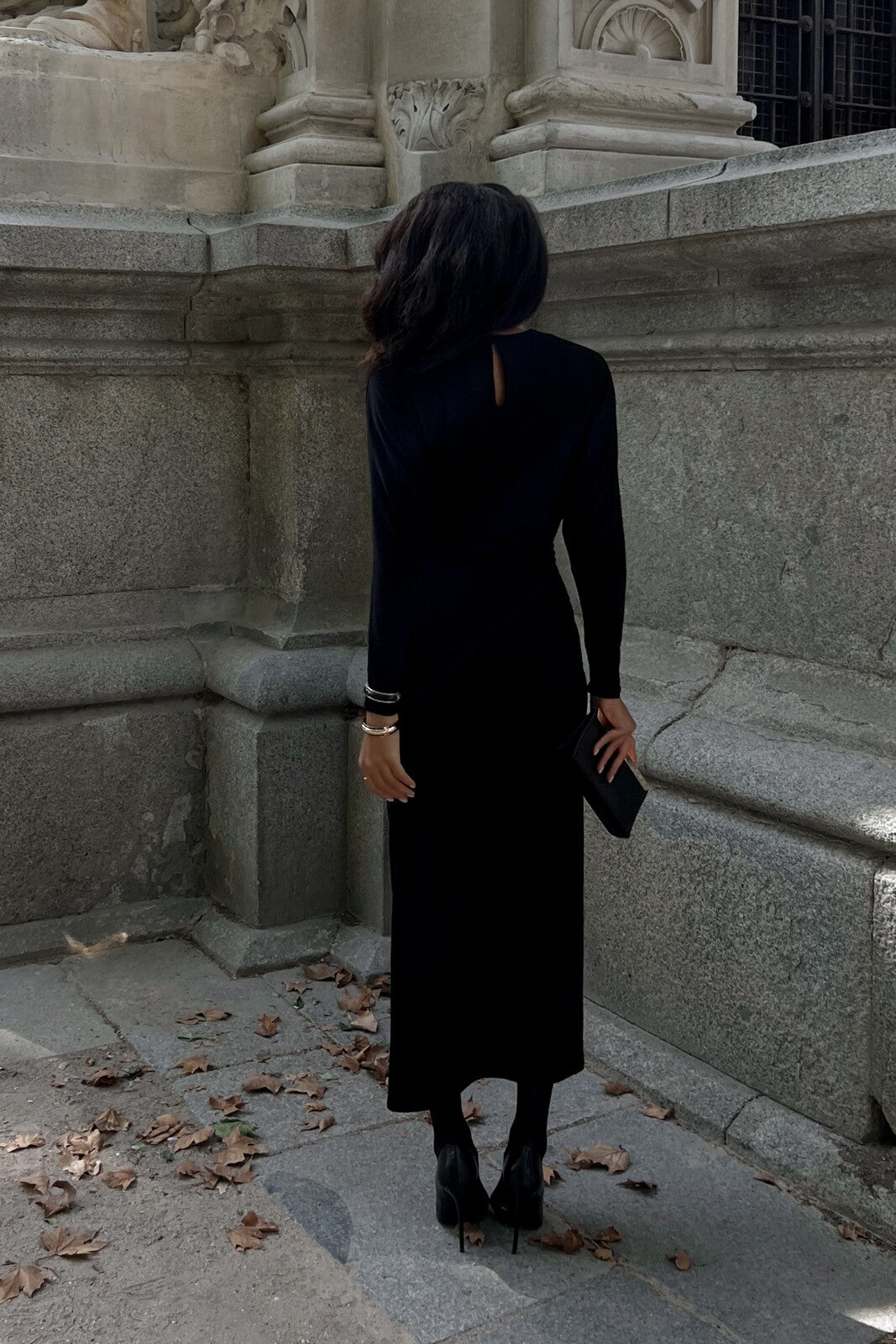 LONG BLACK DRAPED DRESS