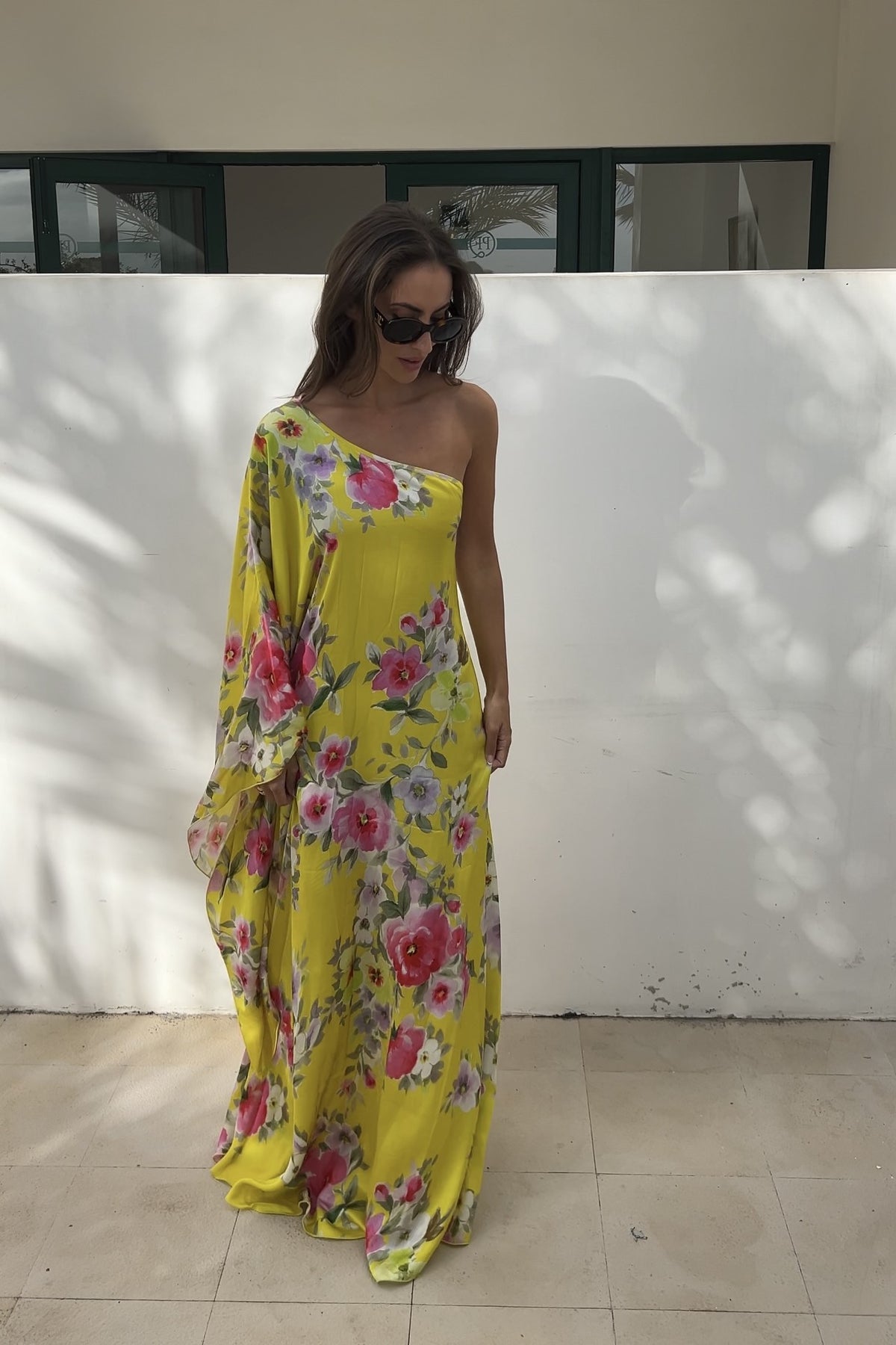 YELLOW LONG DRESS WITH FLORAL PRINT