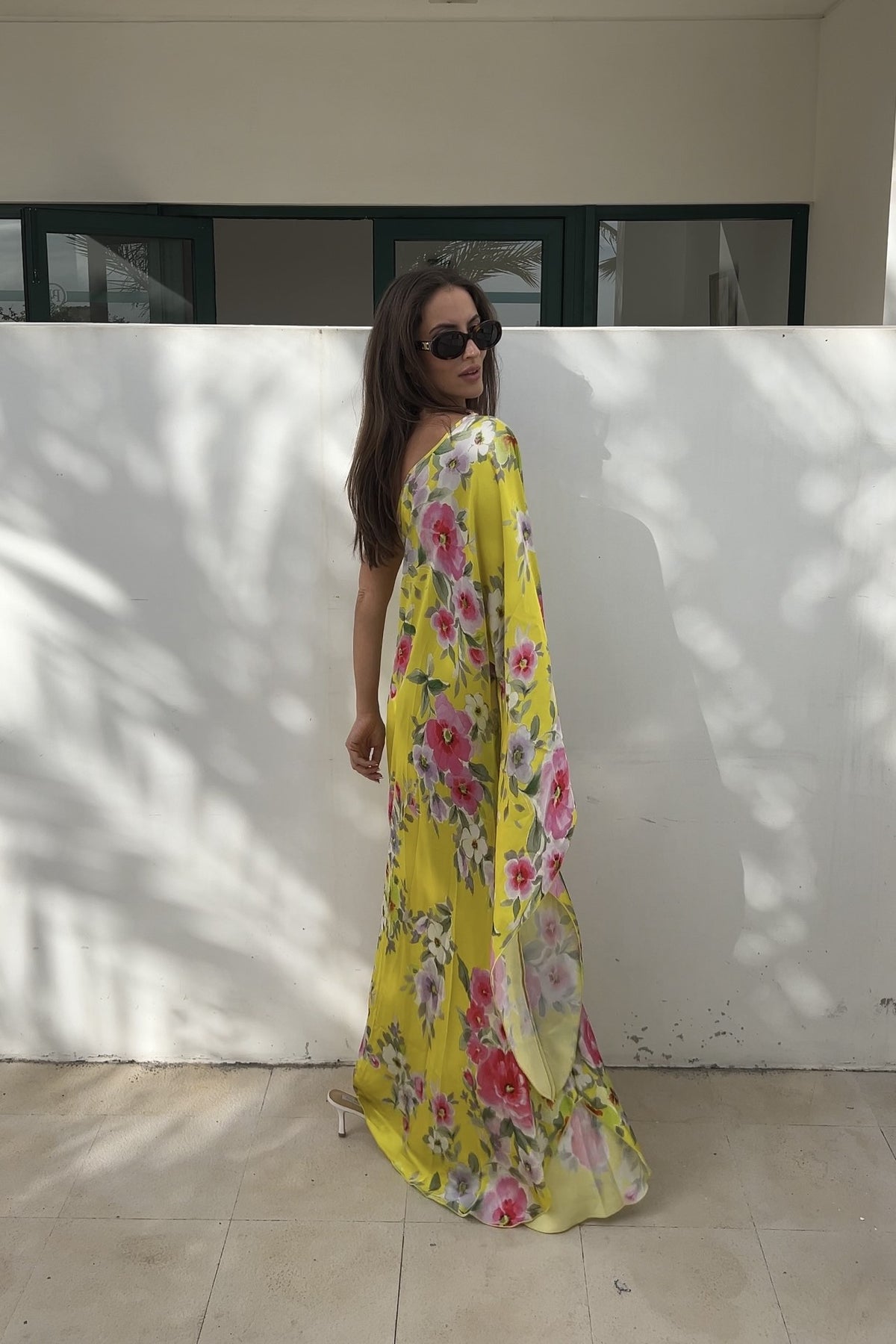 YELLOW LONG DRESS WITH FLORAL PRINT
