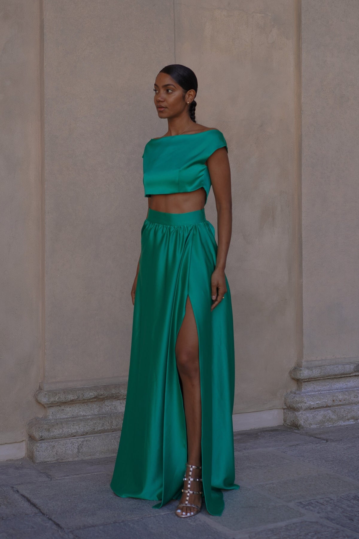 CROP TOP IN CRÊPE VERDE CHIARO