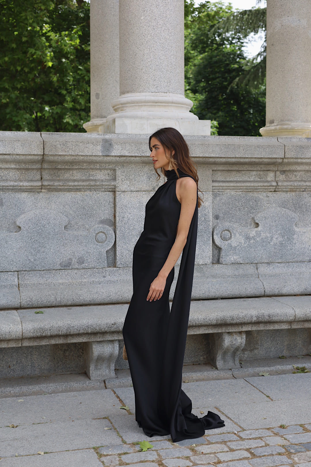 LONG BLACK DRESS WITH CAPE - KAO LONG BLACK DRESS WITH CAPE - KAO