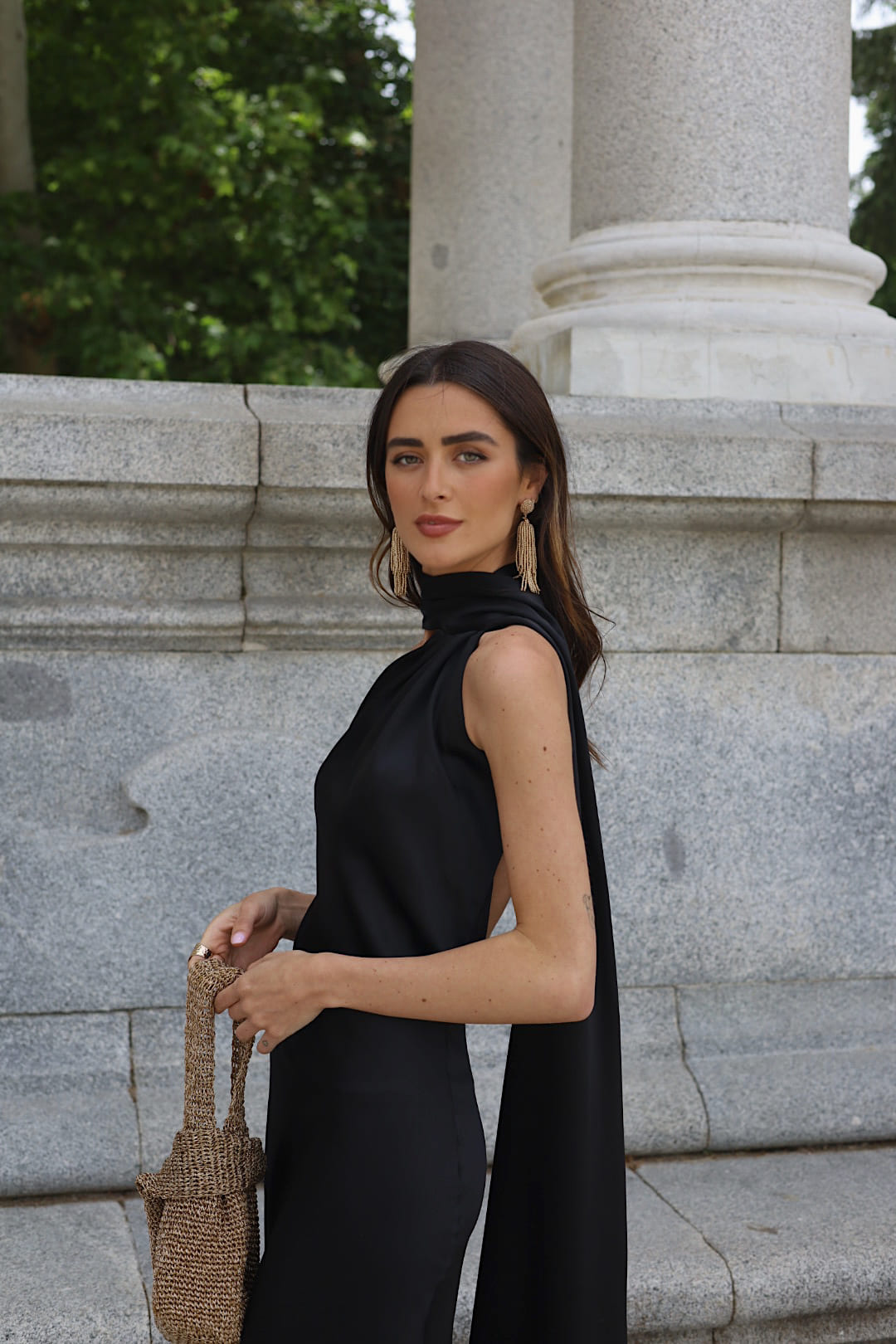 LONG BLACK DRESS WITH CAPE - KAO LONG BLACK DRESS WITH CAPE - KAO