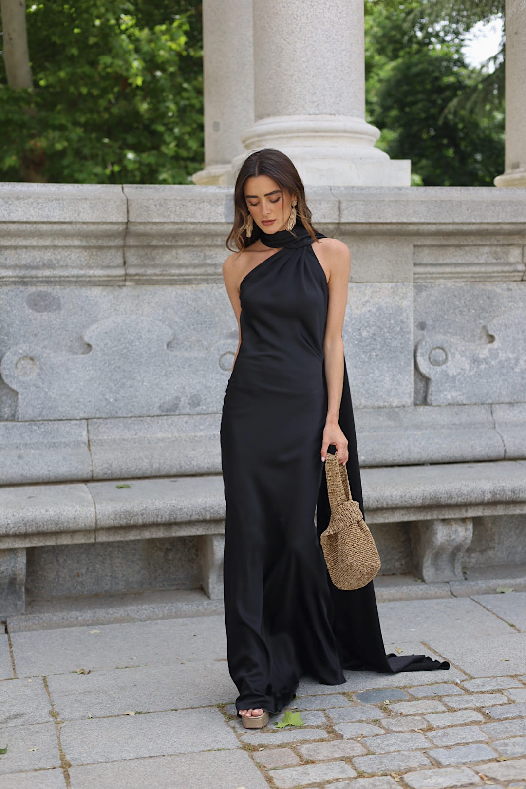 LONG BLACK DRESS WITH CAPE - KAO LONG BLACK DRESS WITH CAPE - KAO