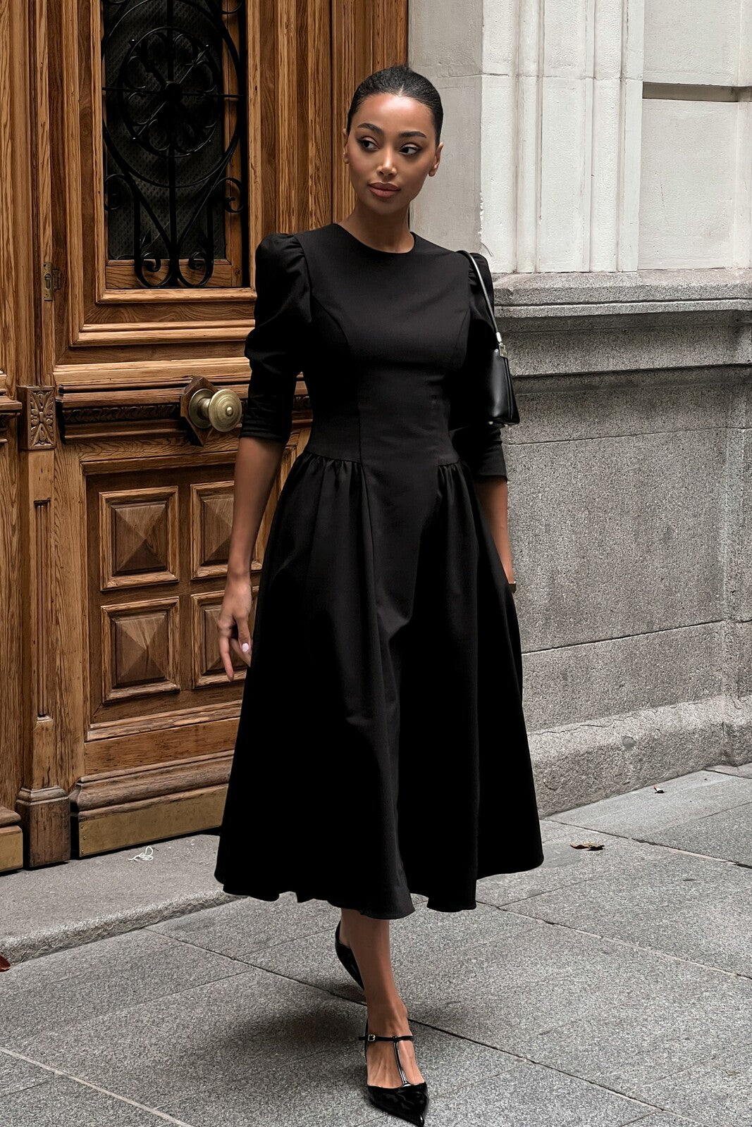 White Skater Dress Midi Length Sleeveless Dress Black Solid Color A Line Dress BLACK MIDI DRESS KAO White Skater Dress Midi Length Sleeveless Dress Black Solid Color A Line Dress BLACK MIDI DRESS KAO