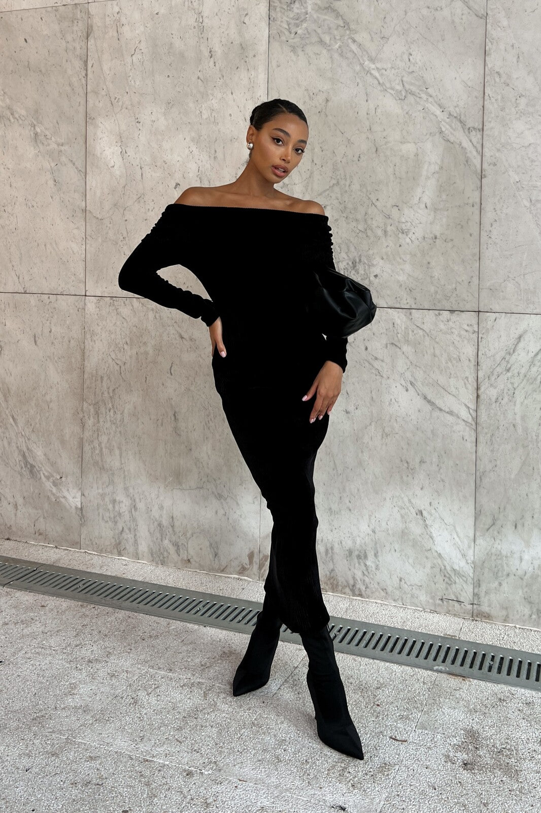 black knitted dress MIKUTA Do Not Bleach Alie Street Noelle Rib Knit
