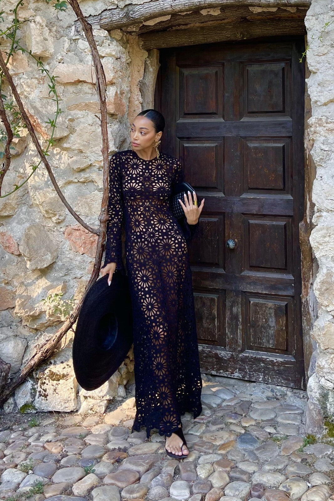 black knit dress long BLACK LONG SLEEVE KNIT DRESS