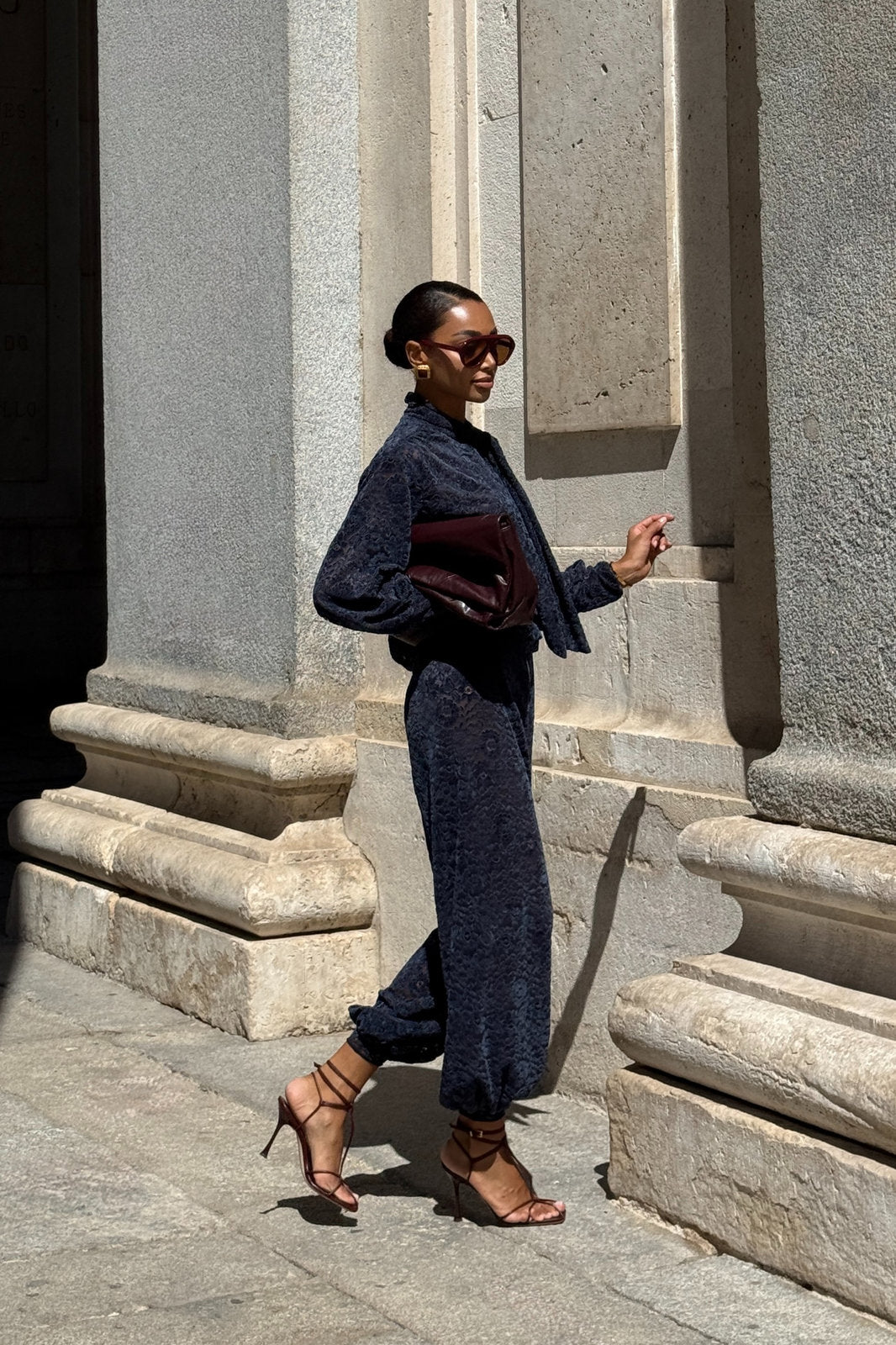 NAVY BLUE LACE BALLOON TROUSERS