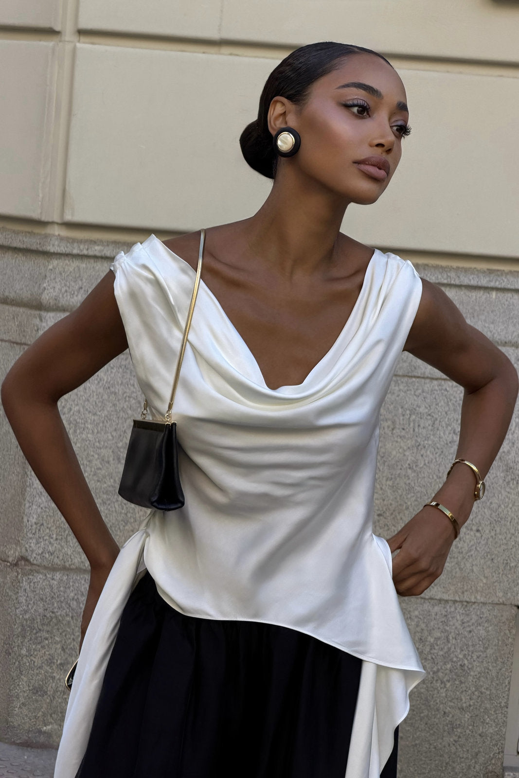 ASYMMETRIC DRAPED WHITE BLOUSE