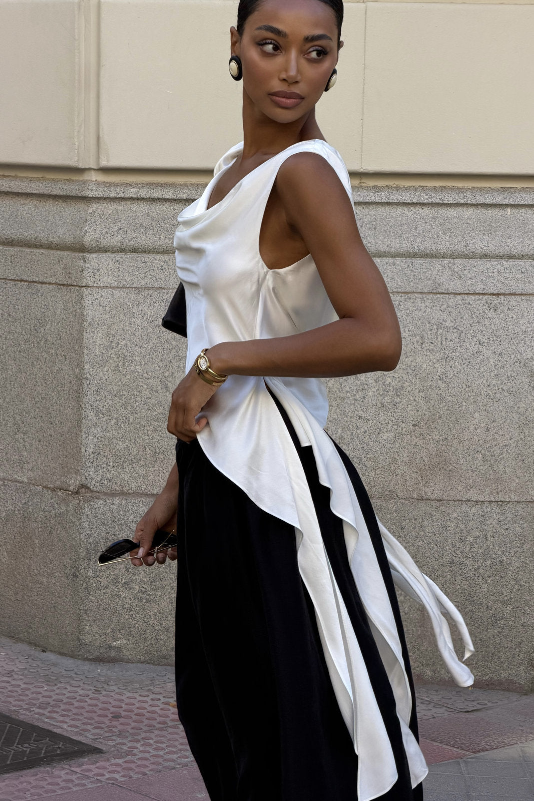 ASYMMETRIC DRAPED WHITE BLOUSE