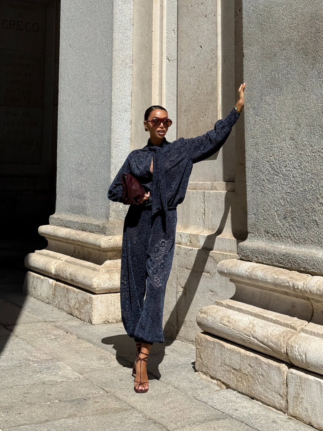 NAVY BLUE LACE BALLOON TROUSERS