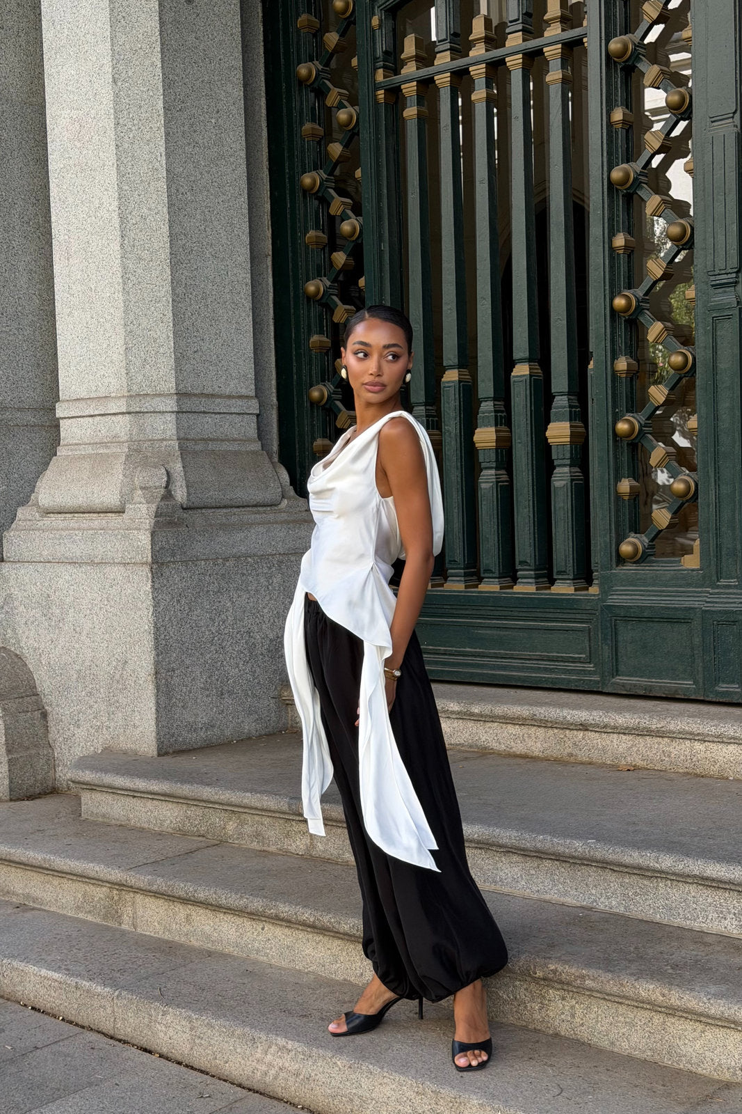 ASYMMETRIC DRAPED WHITE BLOUSE