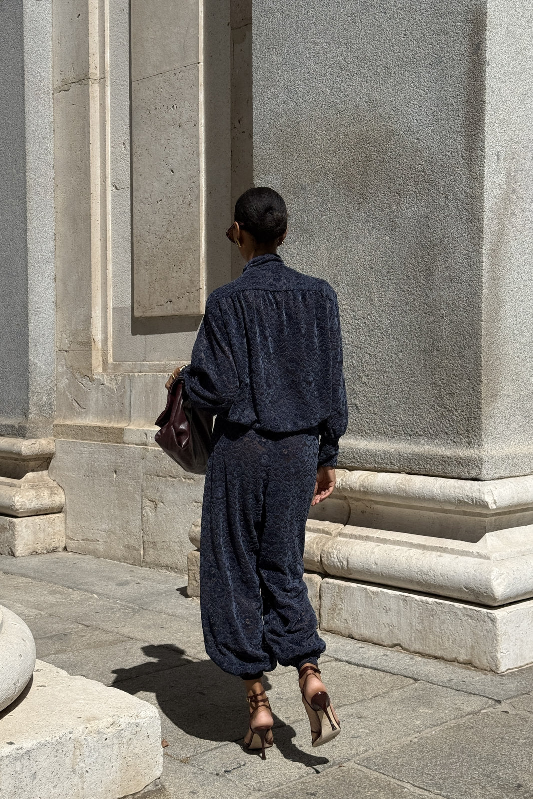 NAVY BLUE LACE BALLOON TROUSERS