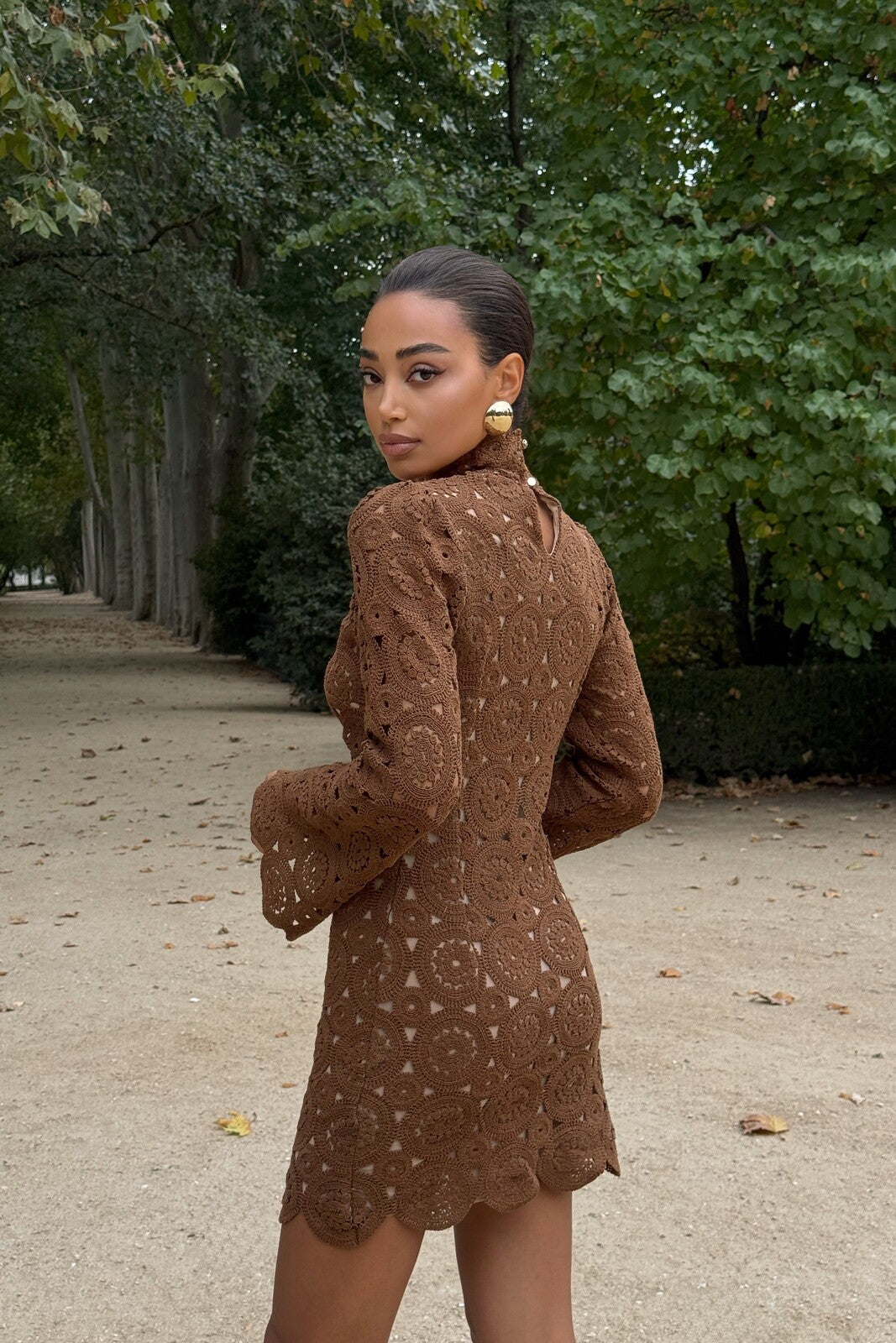 brown long sleeve lace dress Brown Floral Lace Maxi Dress self-portrait-US