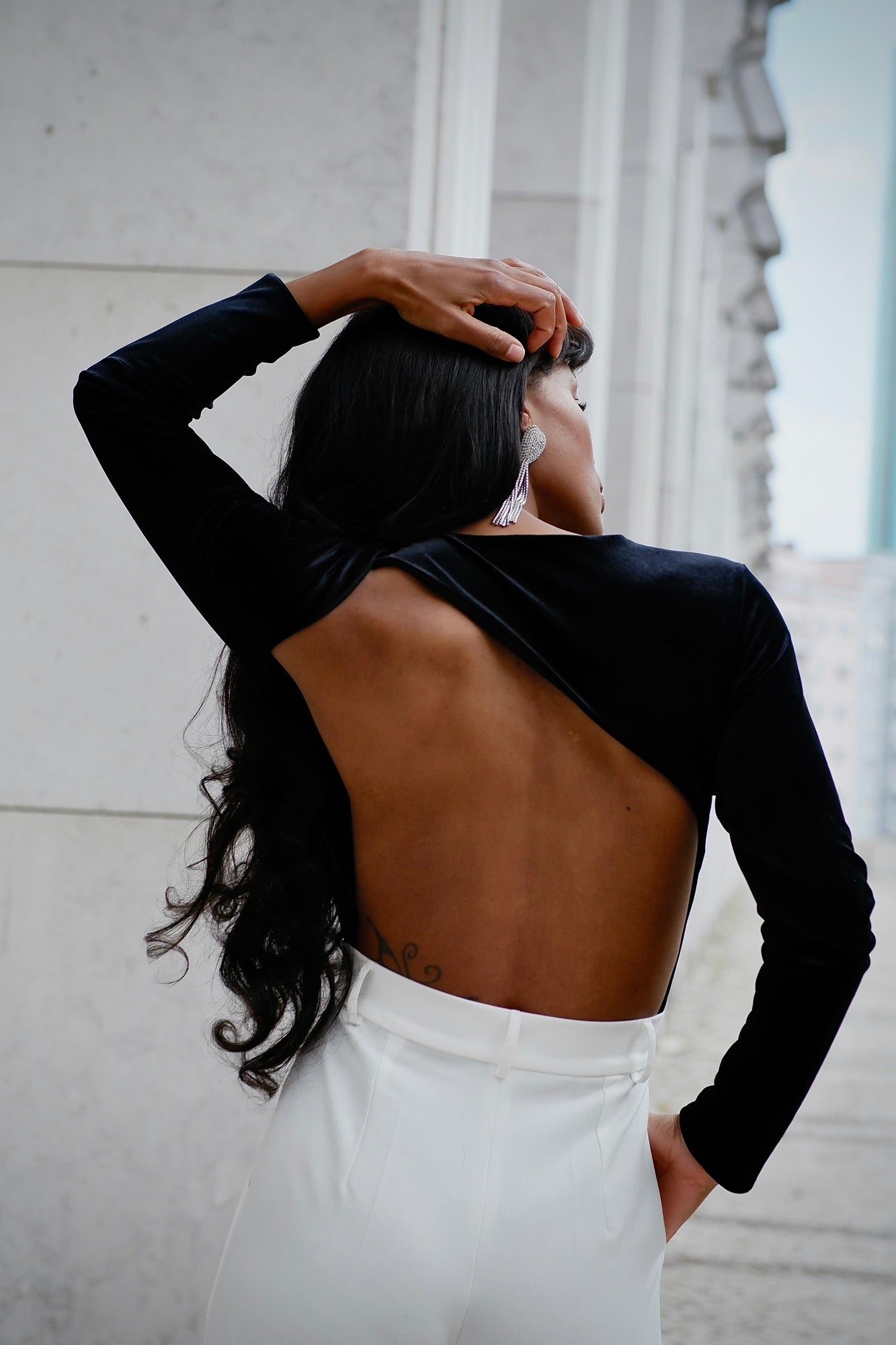 BLACK VELVET BACKLESS BODYSUIT - KAOÂ