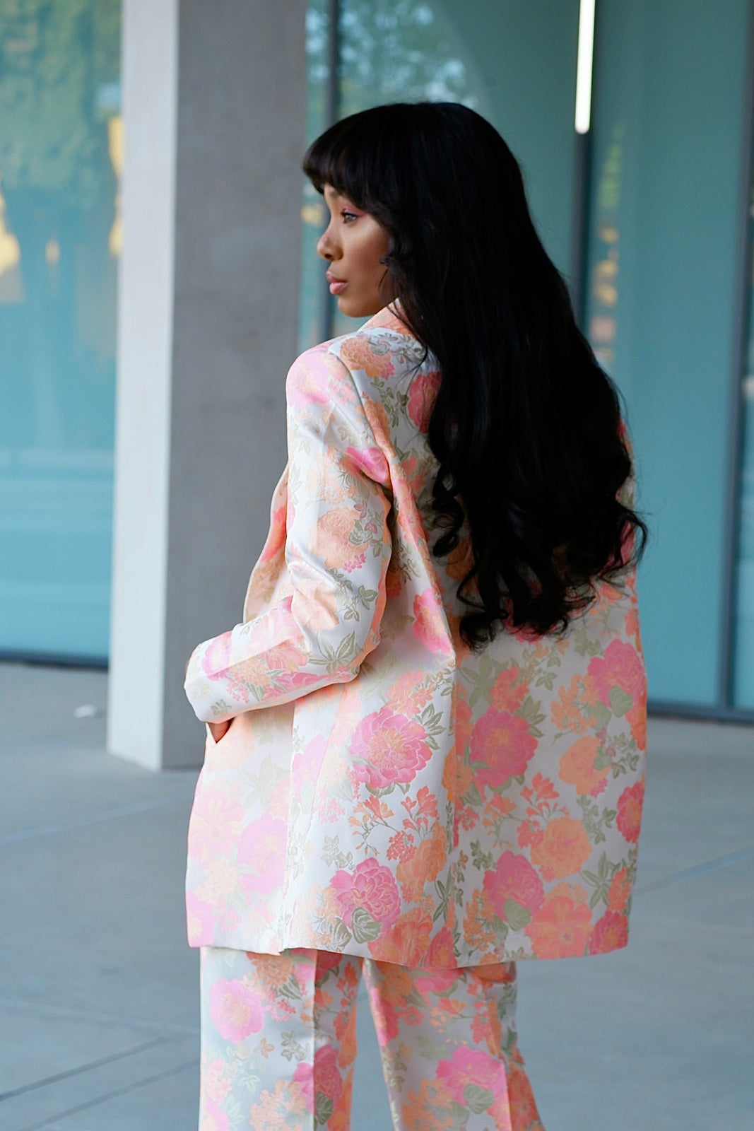 PINK OVERSIZED JACQUARD FLORAL PRINT PANTS