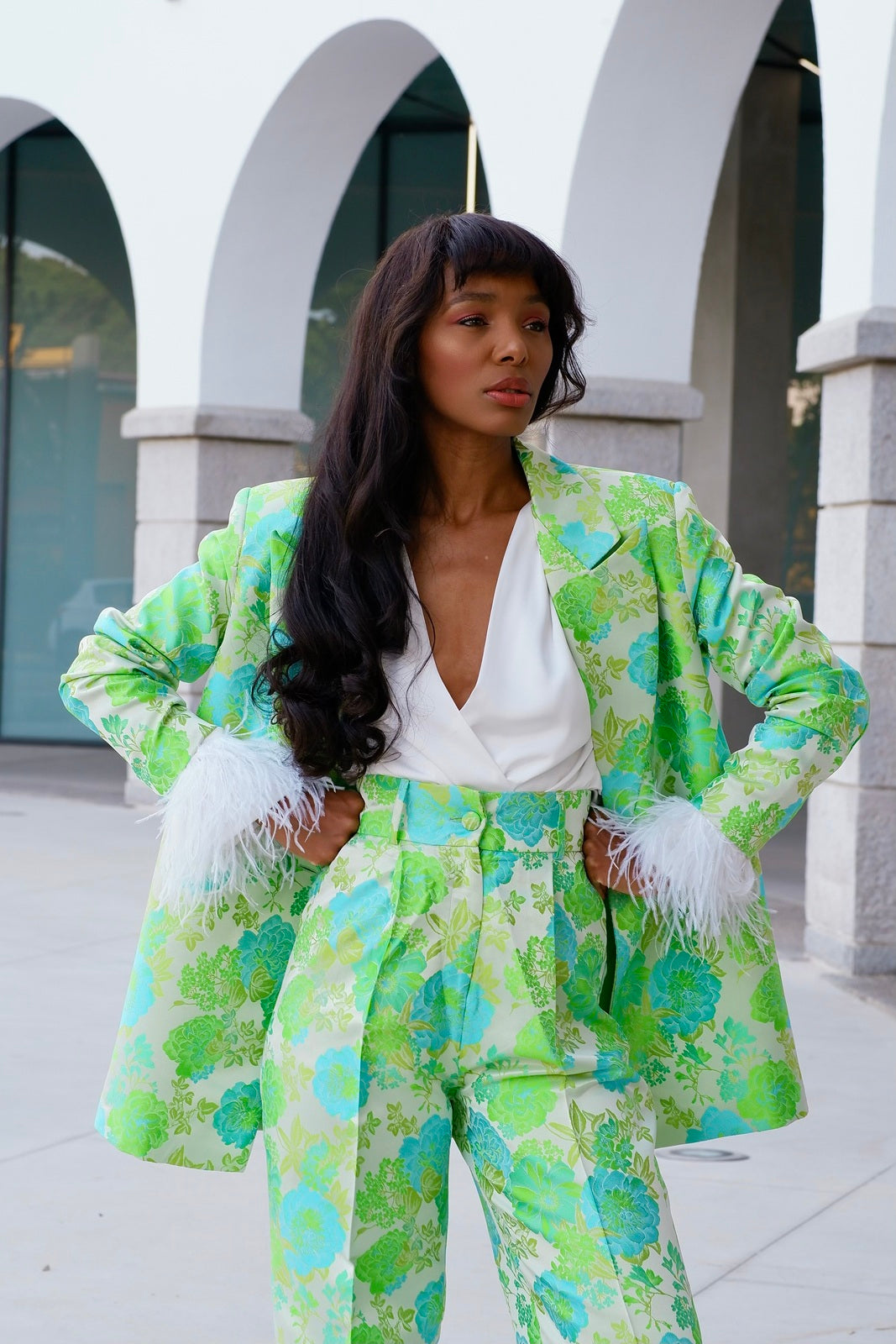 BLAZER VERDE CLARO JACQUARD OVERSIZED ESTAMPADO FLORAL