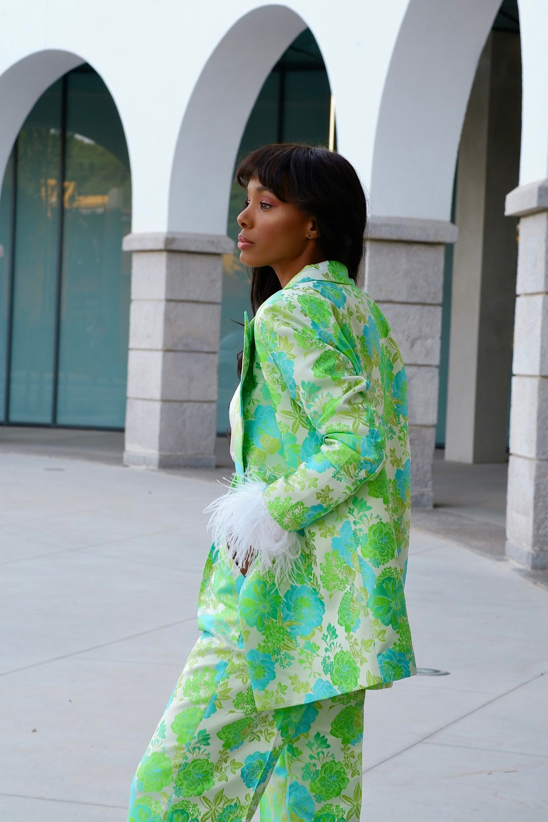 BLAZER VERDE CLARO JACQUARD OVERSIZED ESTAMPADO FLORAL