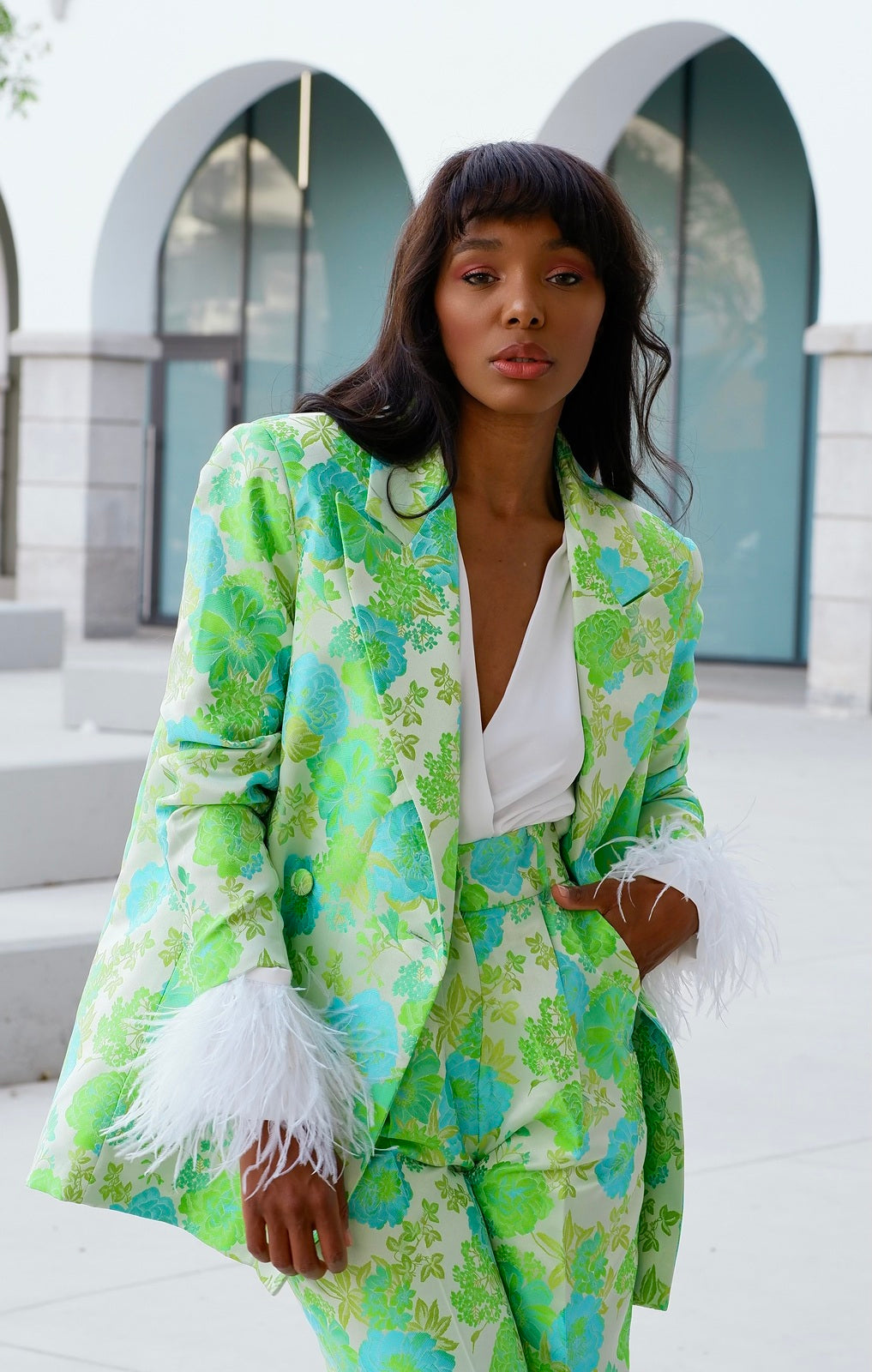 BLAZER VERDE CLARO JACQUARD OVERSIZED ESTAMPADO FLORAL